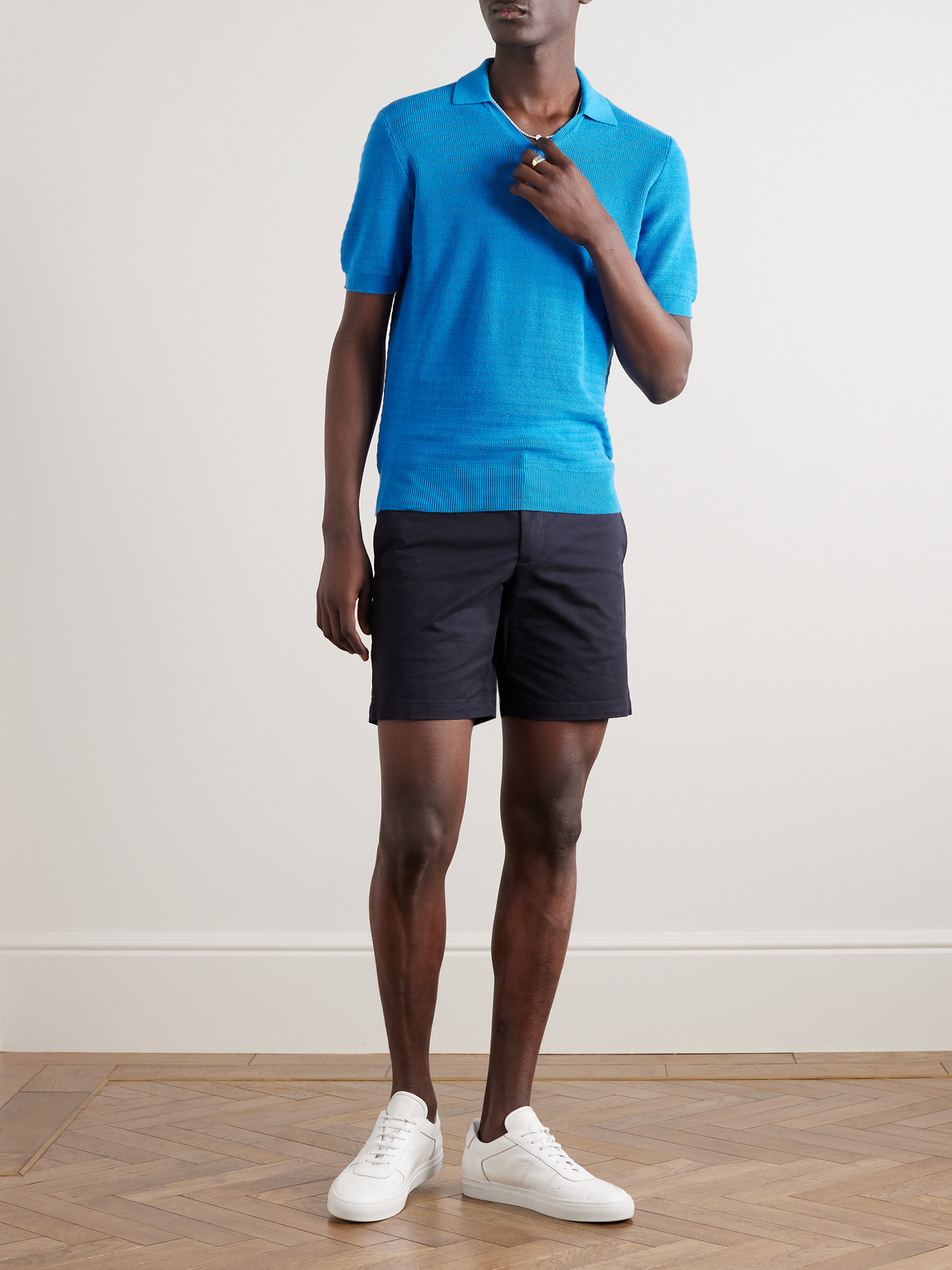 Shop Club Monaco Baxter Cotton-blend Twill Shorts In Blue