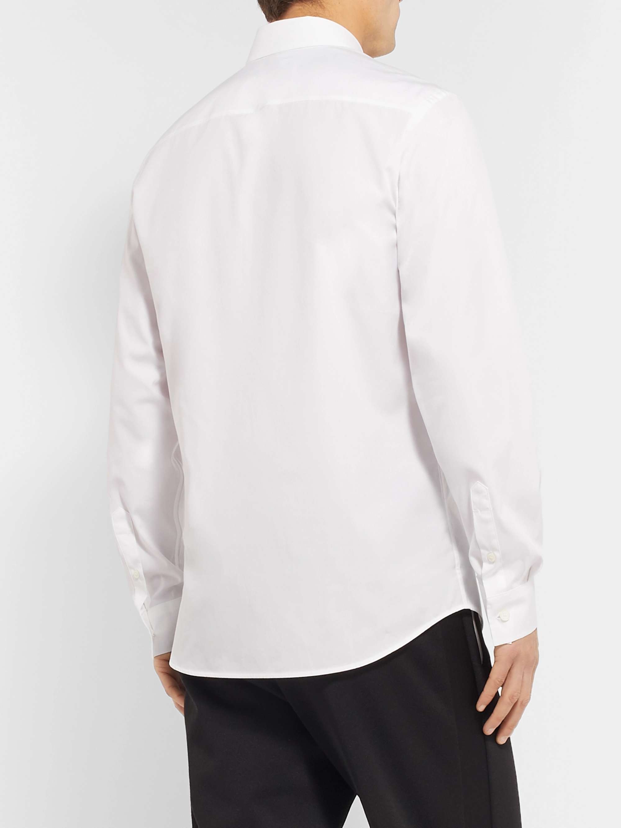 BURBERRY Slim-Fit Striped Grosgrain-Trimmed Cotton-Blend Oxford Shirt