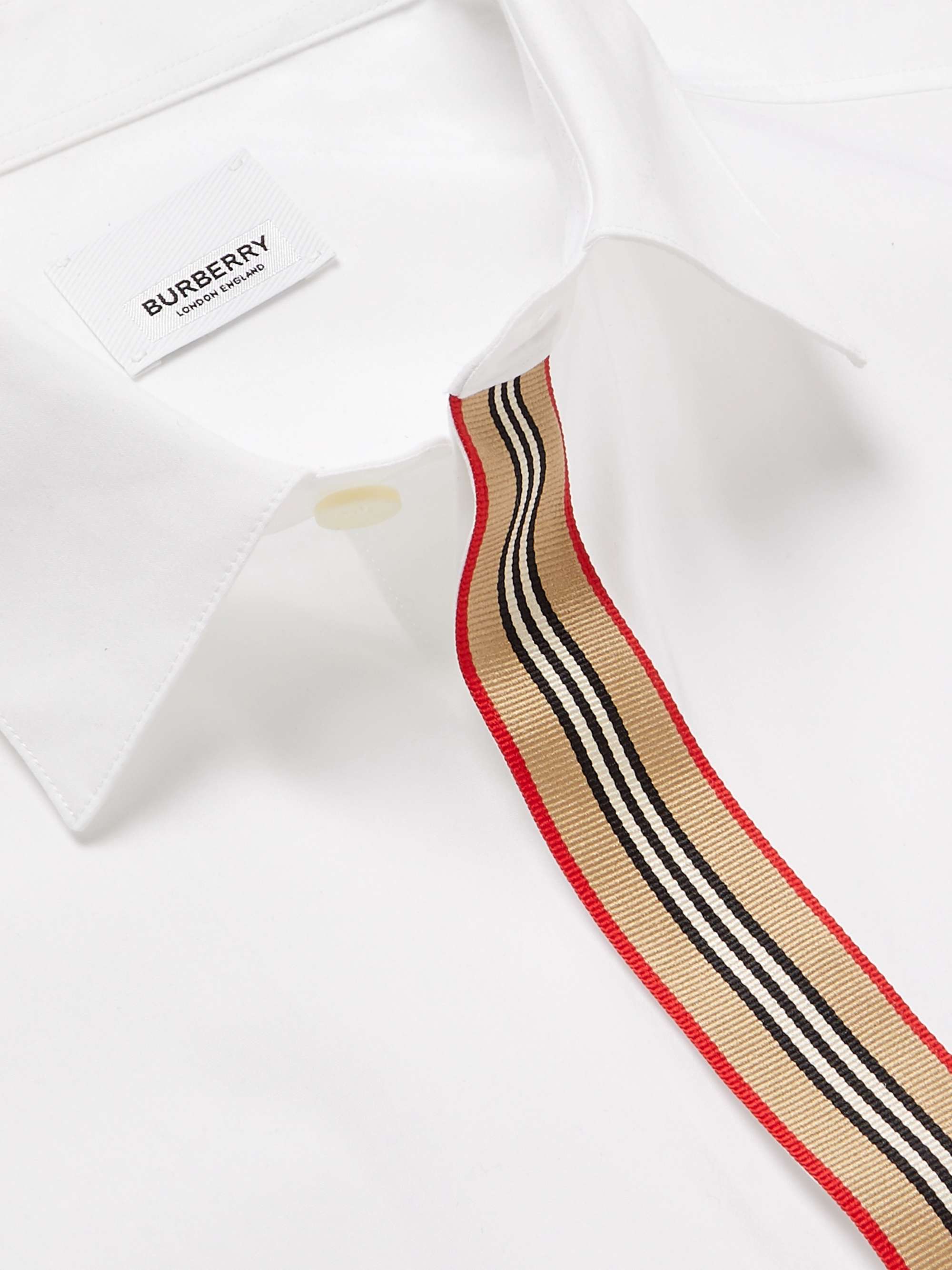 BURBERRY Slim-Fit Striped Grosgrain-Trimmed Cotton-Blend Oxford Shirt
