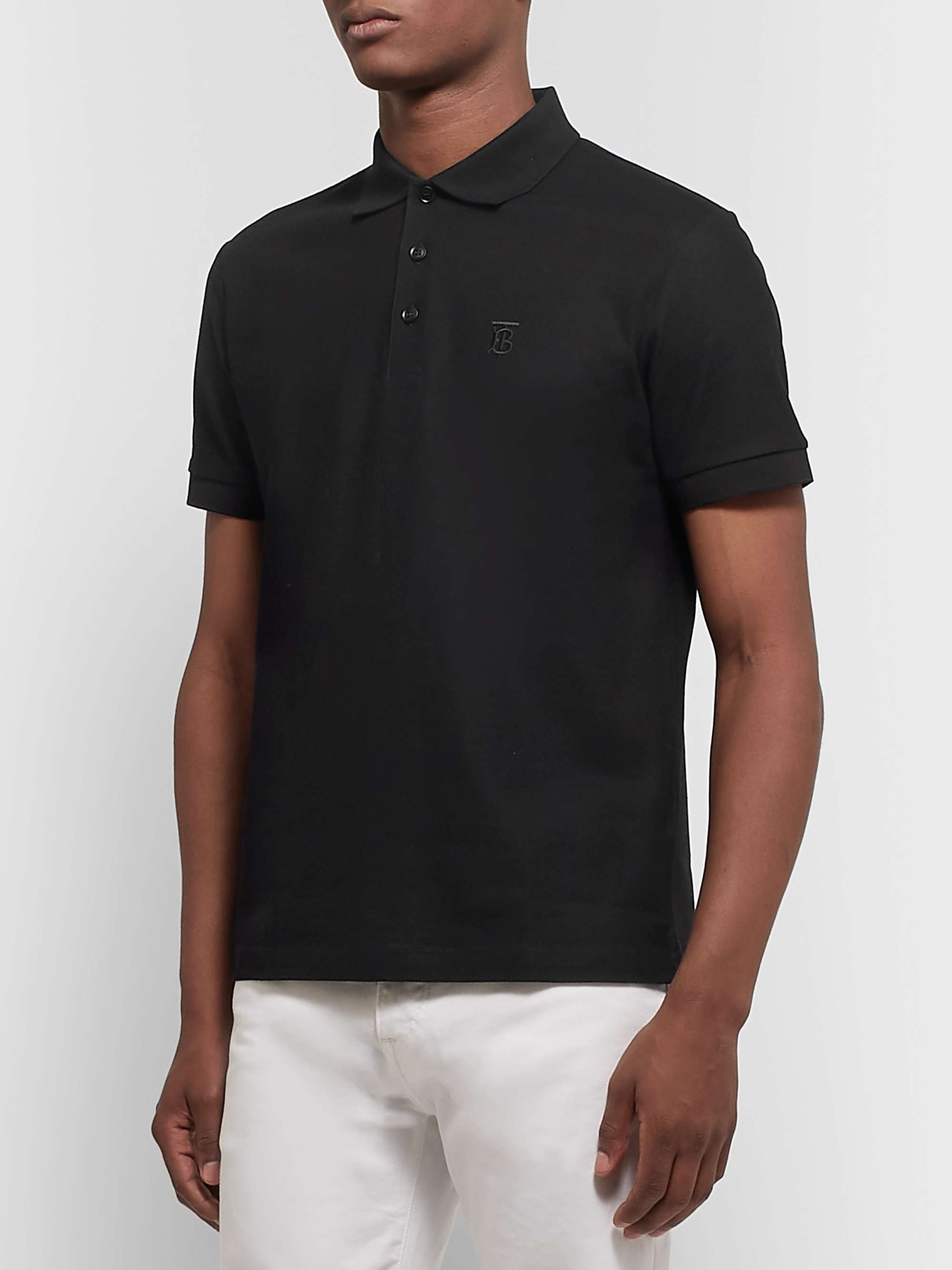 BURBERRY Slim-Fit Logo-Embroidered Cotton-Piqué Polo Shirt