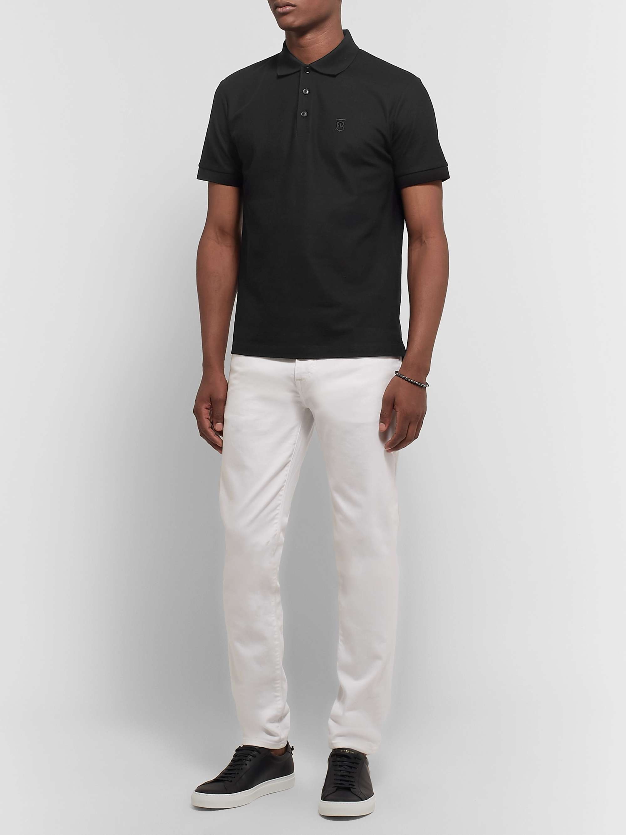 BURBERRY Slim-Fit Logo-Embroidered Cotton-Piqué Polo Shirt
