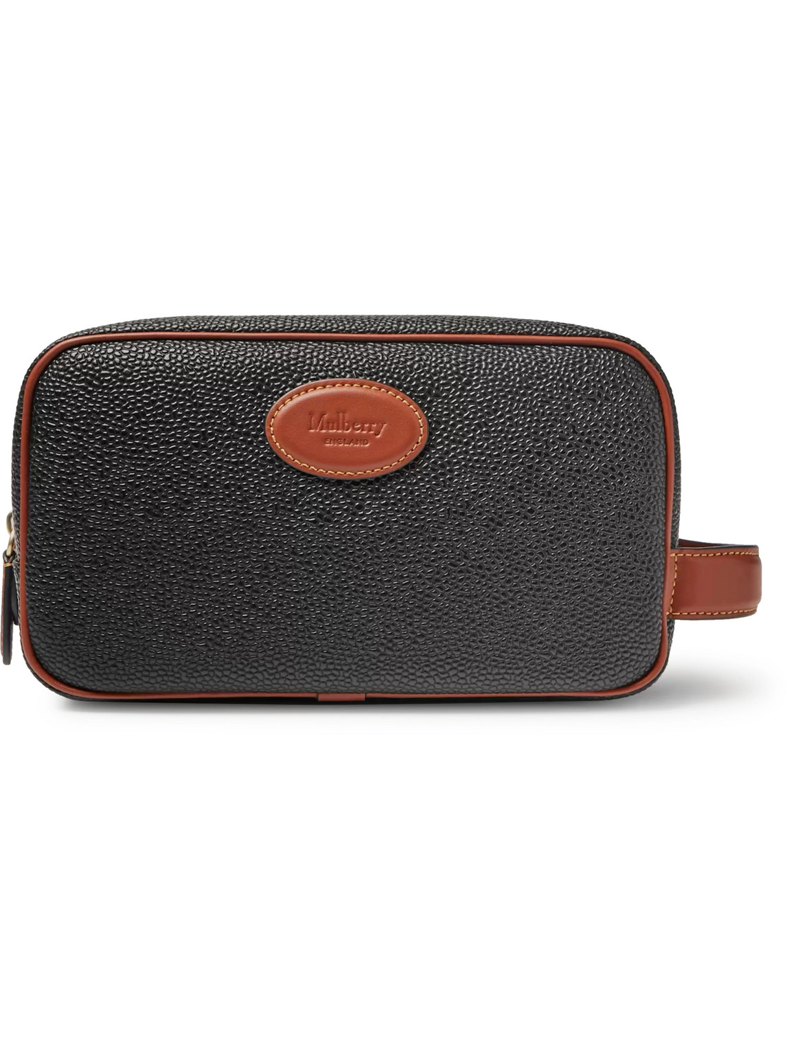 Mulberry Leather-trimmed Scotchgrain Wash Bag In Brown