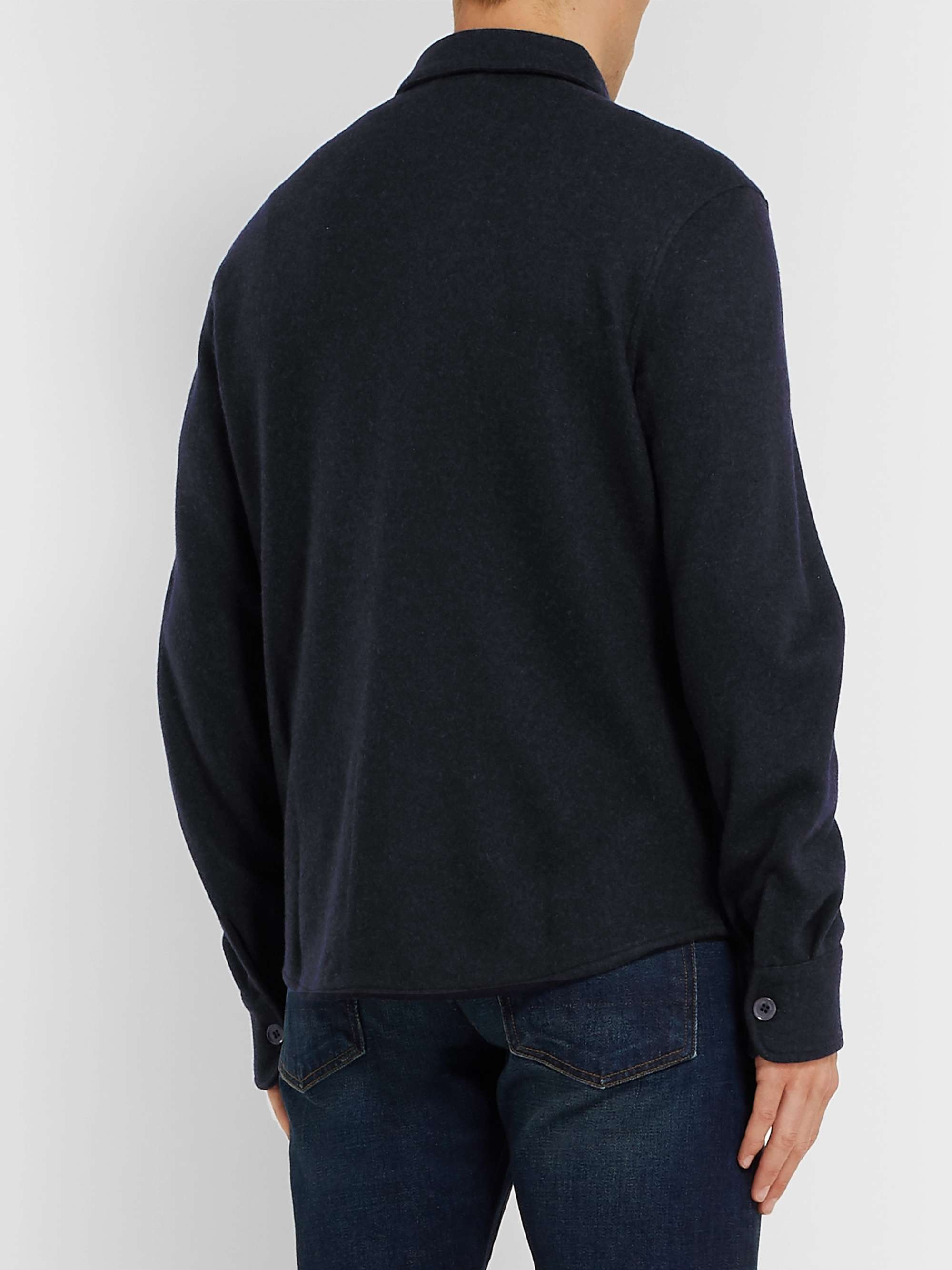 LORO PIANA Suede-Trimmed Mélange Cashmere-Blend Overshirt