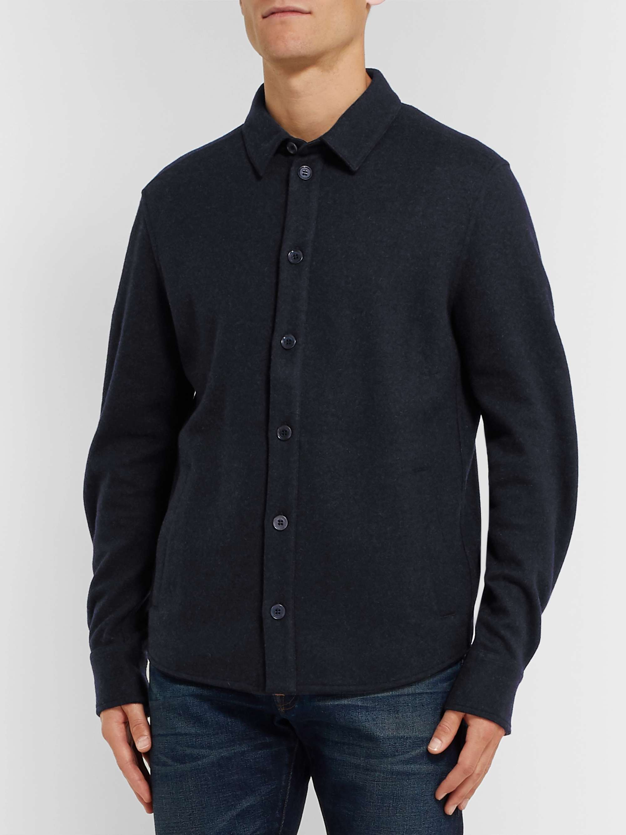 LORO PIANA Suede-Trimmed Mélange Cashmere-Blend Overshirt