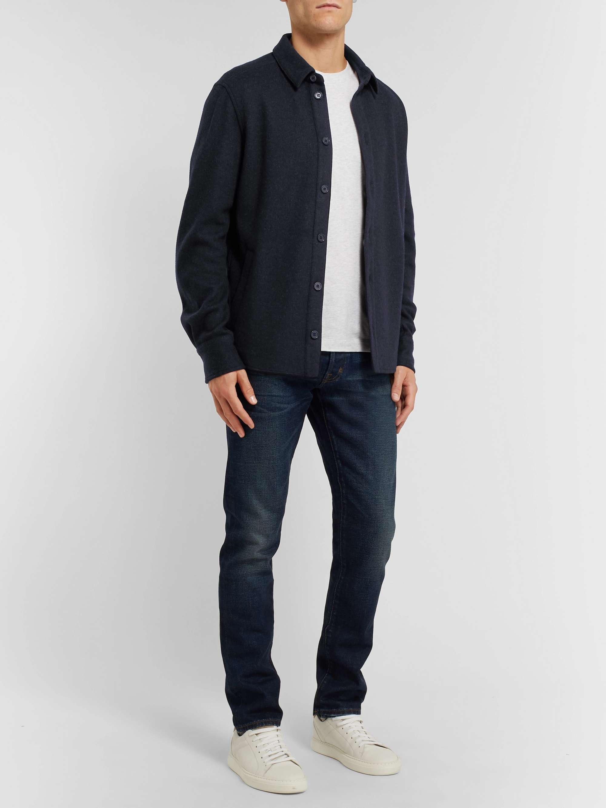 LORO PIANA Suede-Trimmed Mélange Cashmere-Blend Overshirt