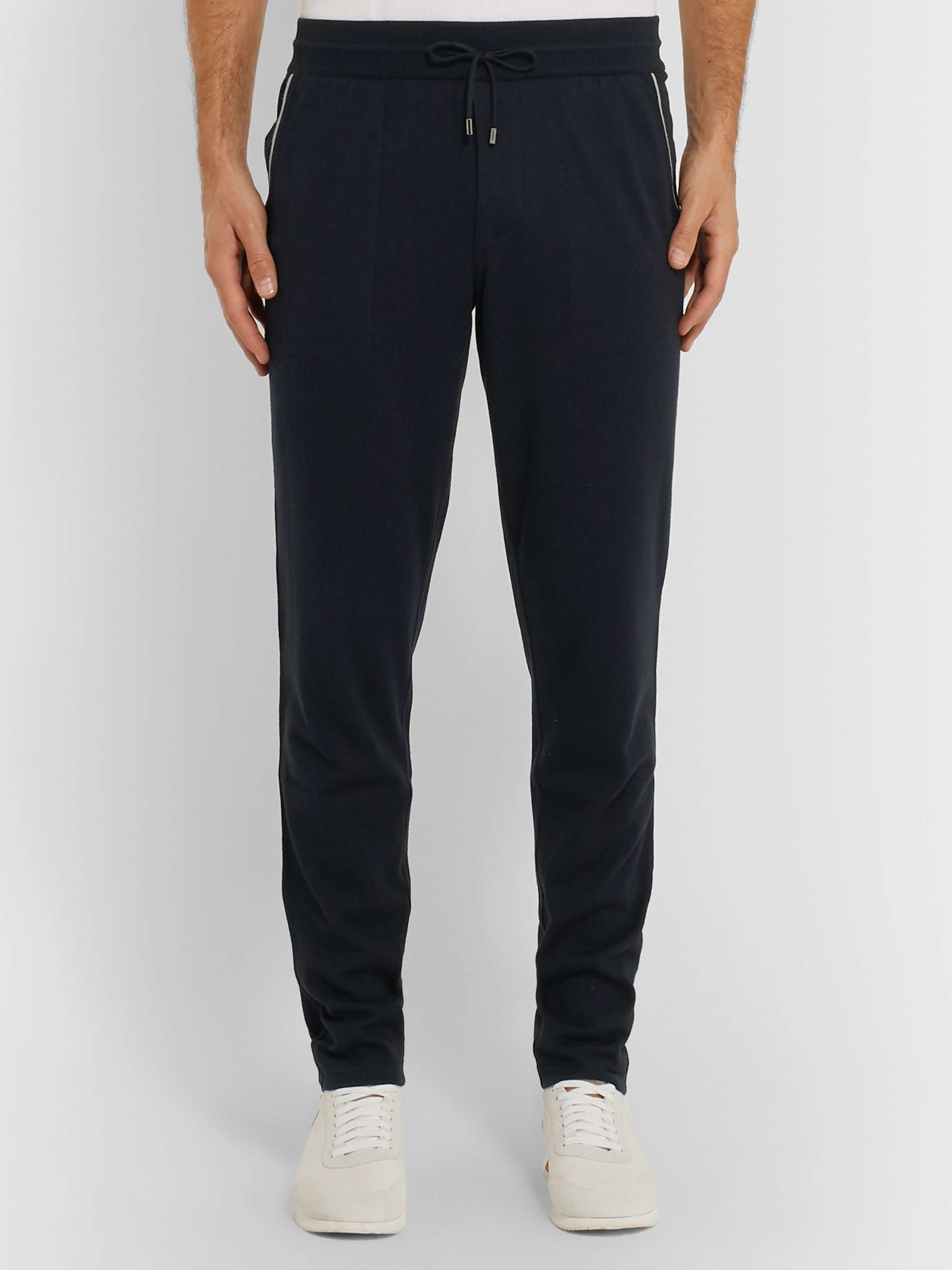 LORO PIANA Tapered Piped Cashmere and Cotton-Blend Sweatpants