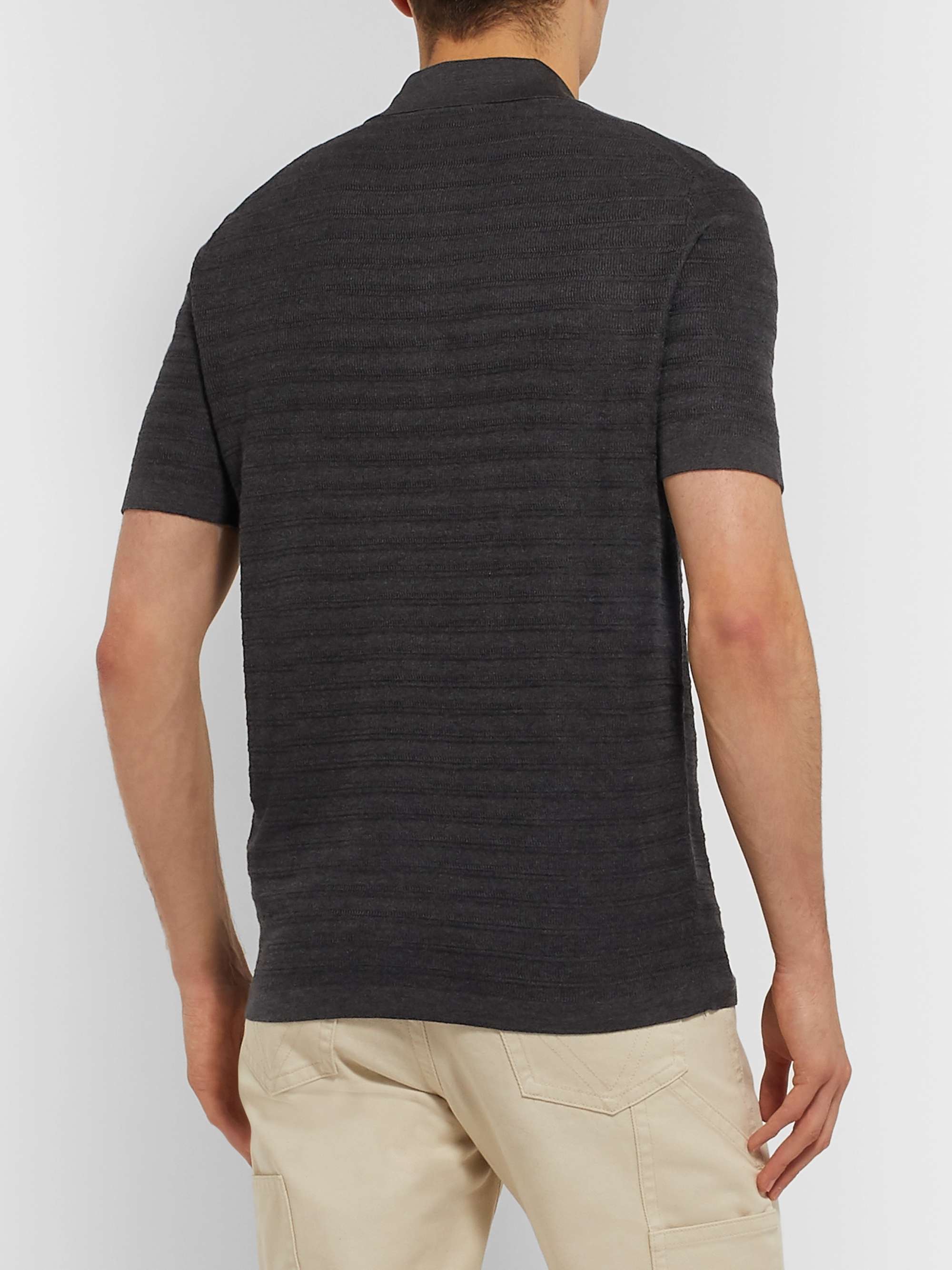 DUNHILL Slim-Fit Striped Knitted Mulberry Silk Polo Shirt