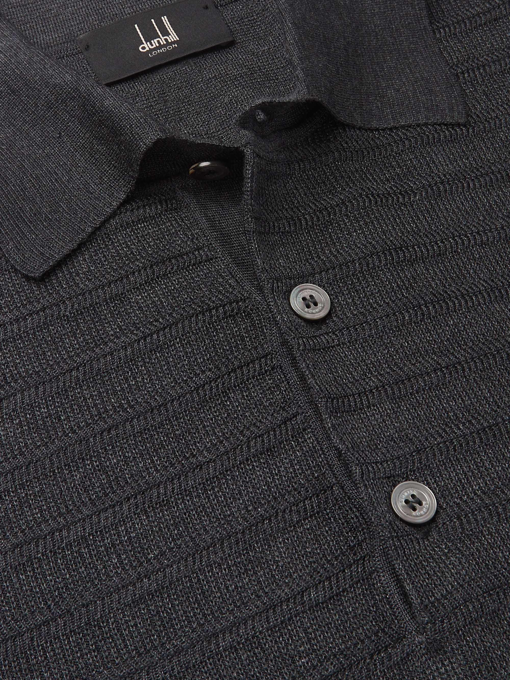 DUNHILL Slim-Fit Striped Knitted Mulberry Silk Polo Shirt