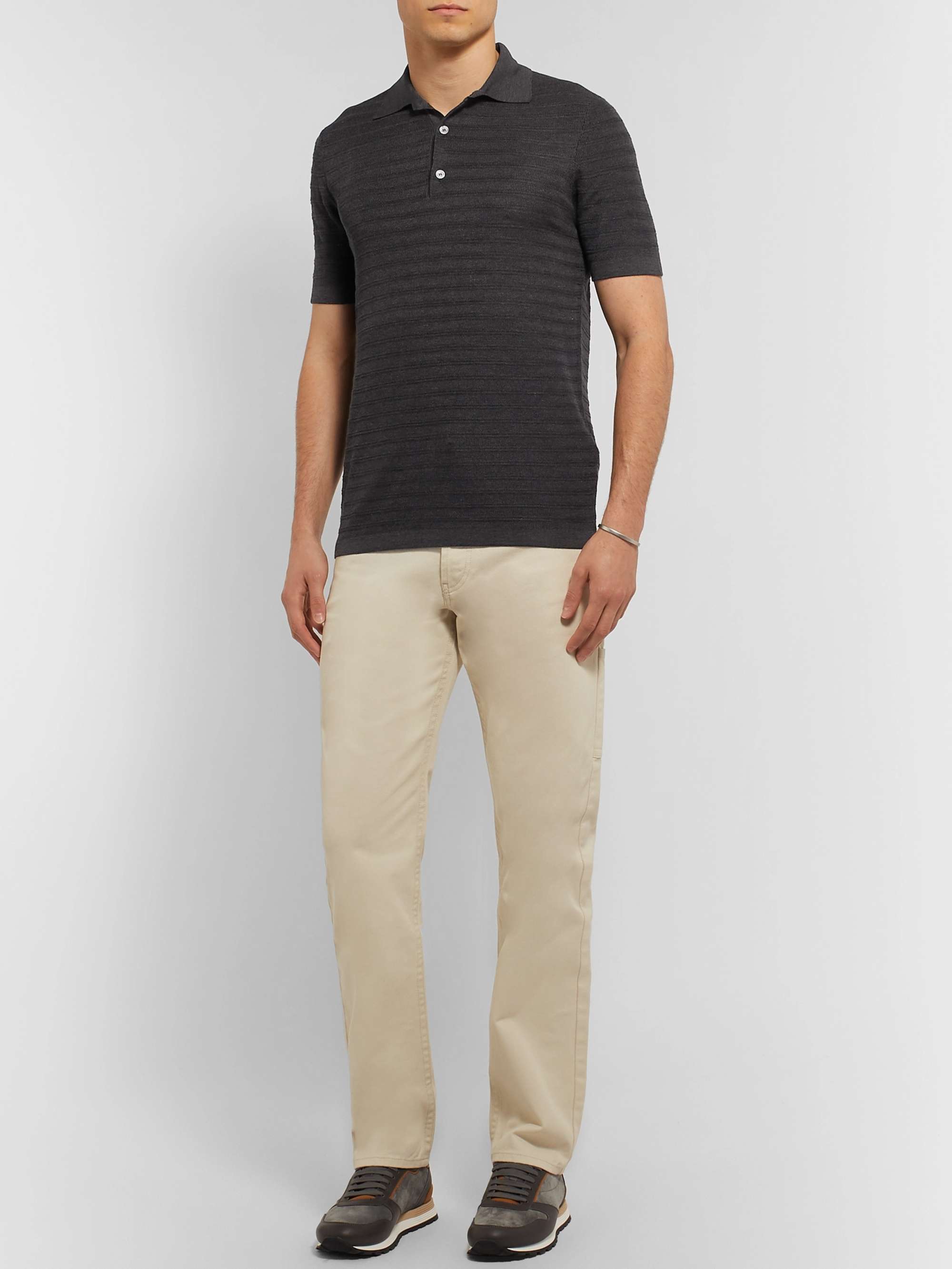 DUNHILL Slim-Fit Striped Knitted Mulberry Silk Polo Shirt