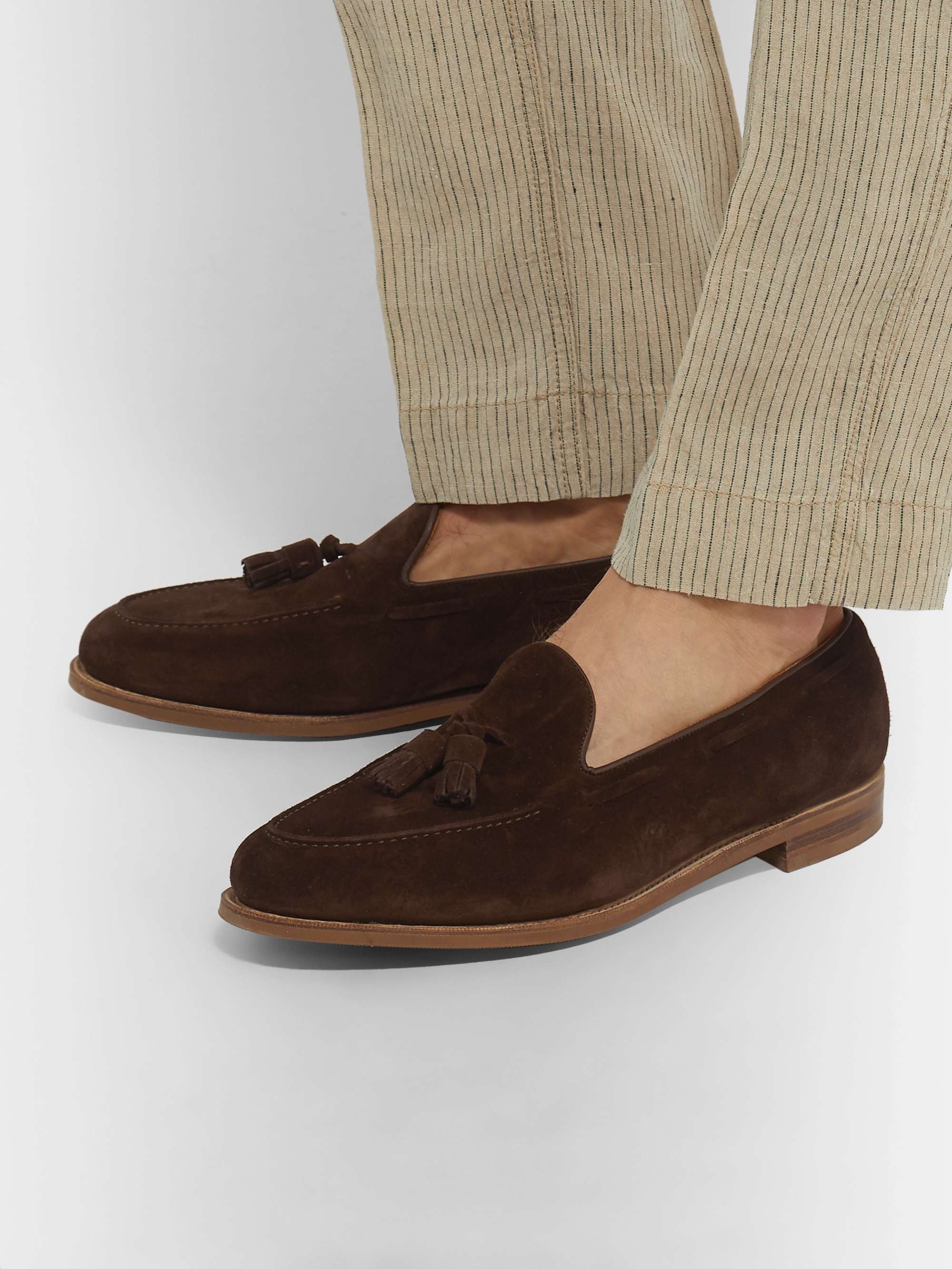 EDWARD GREEN Hampstead Leather-Trimmed Suede Tasselled Loafers