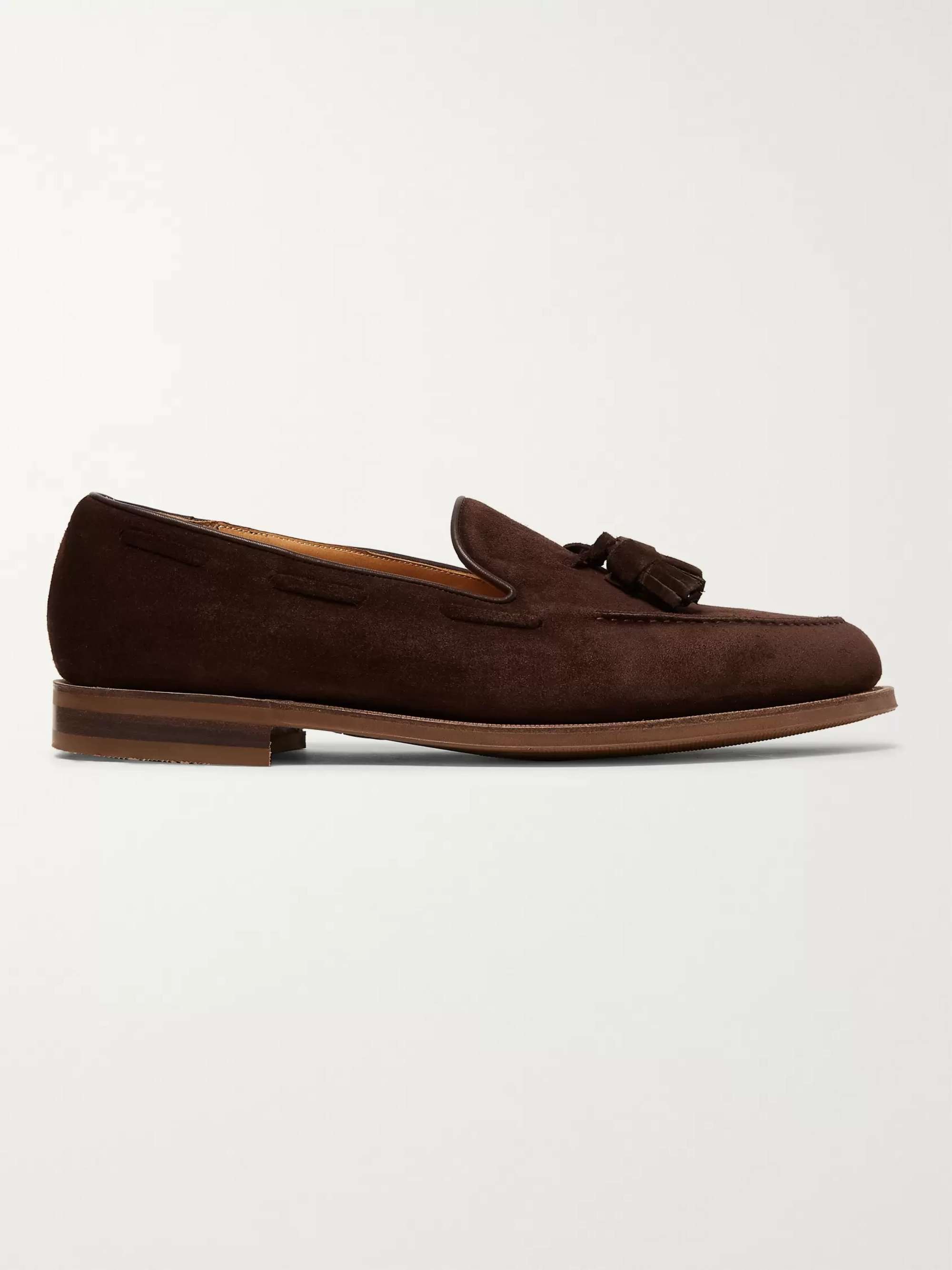 EDWARD GREEN Hampstead Leather-Trimmed Suede Tasselled Loafers