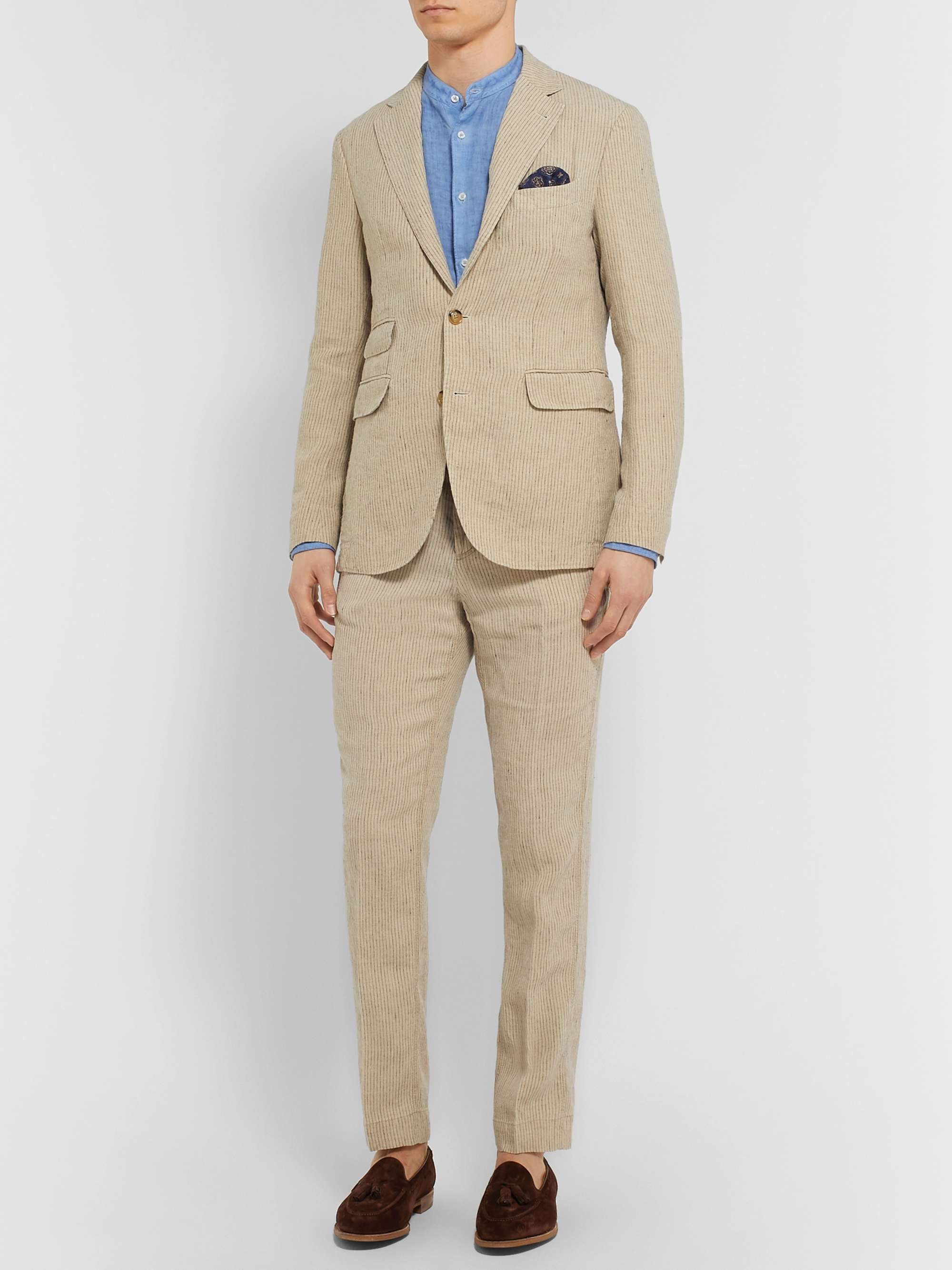 EDWARD GREEN Hampstead Leather-Trimmed Suede Tasselled Loafers