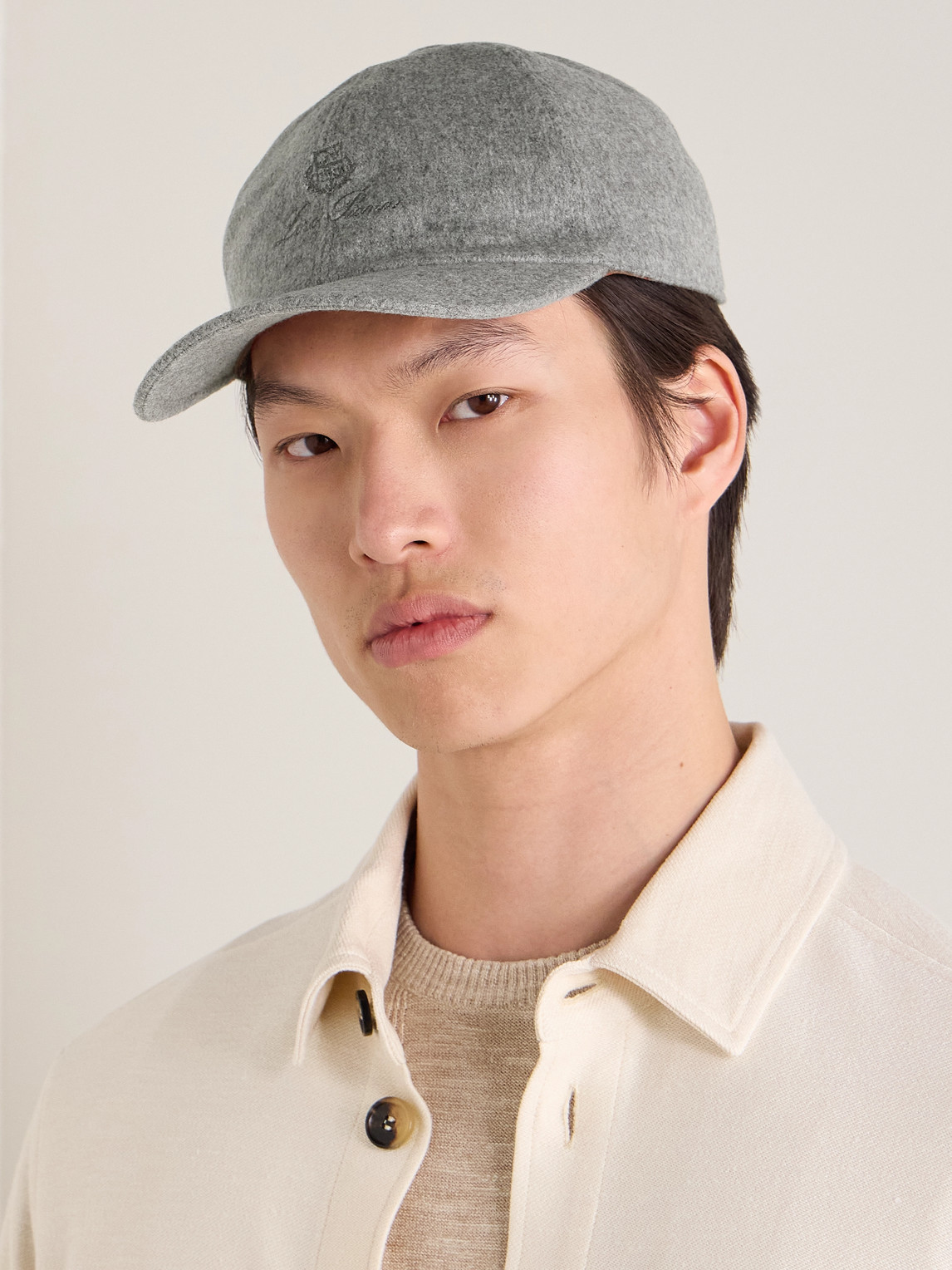 Shop Loro Piana Logo-embroidered Storm System Baby Cashmere Baseball Cap In Gray