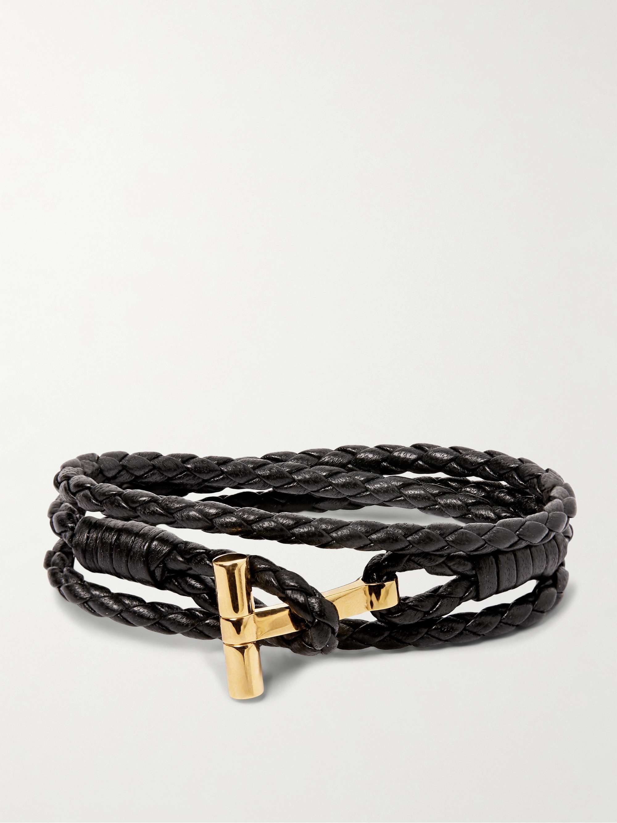 TOM FORD Woven Leather and Gold-Tone Wrap Bracelet | MR PORTER