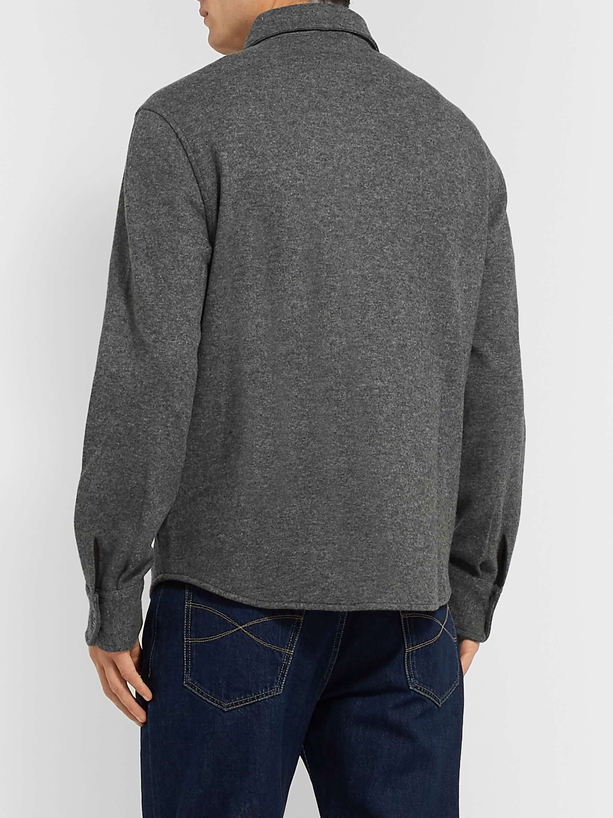 LORO PIANA Suede-Trimmed Mélange Cashmere-Blend Overshirt