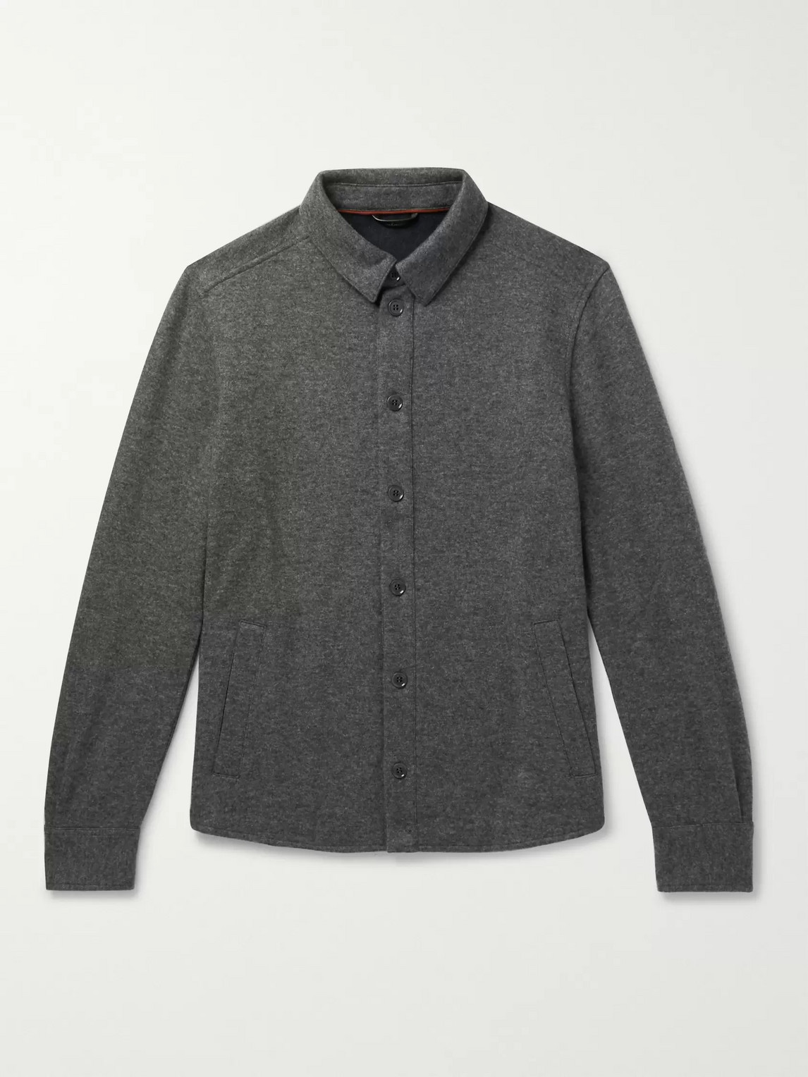 Suede-Trimmed Mélange Cashmere-Blend Overshirt