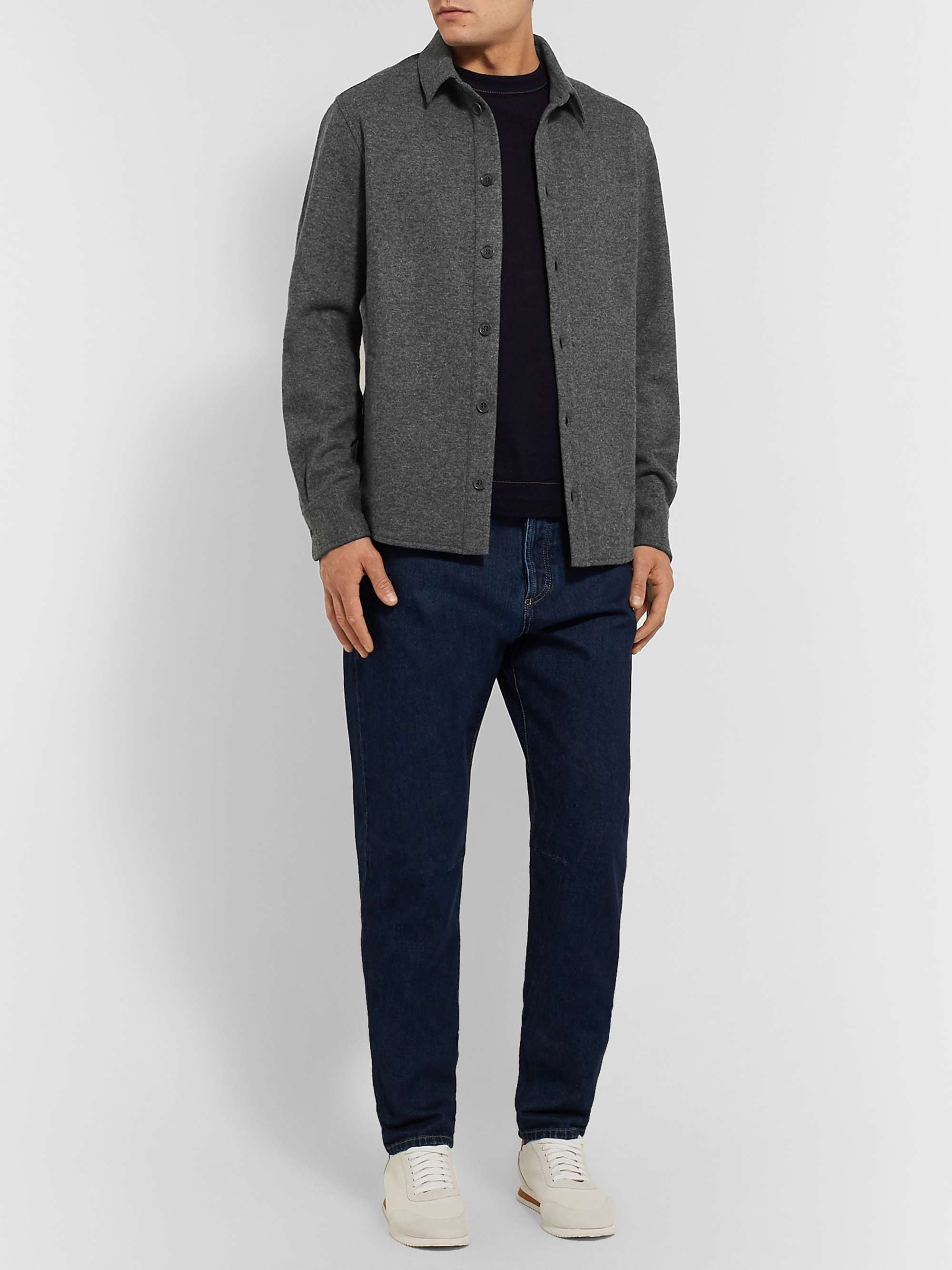 LORO PIANA Suede-Trimmed Mélange Cashmere-Blend Overshirt