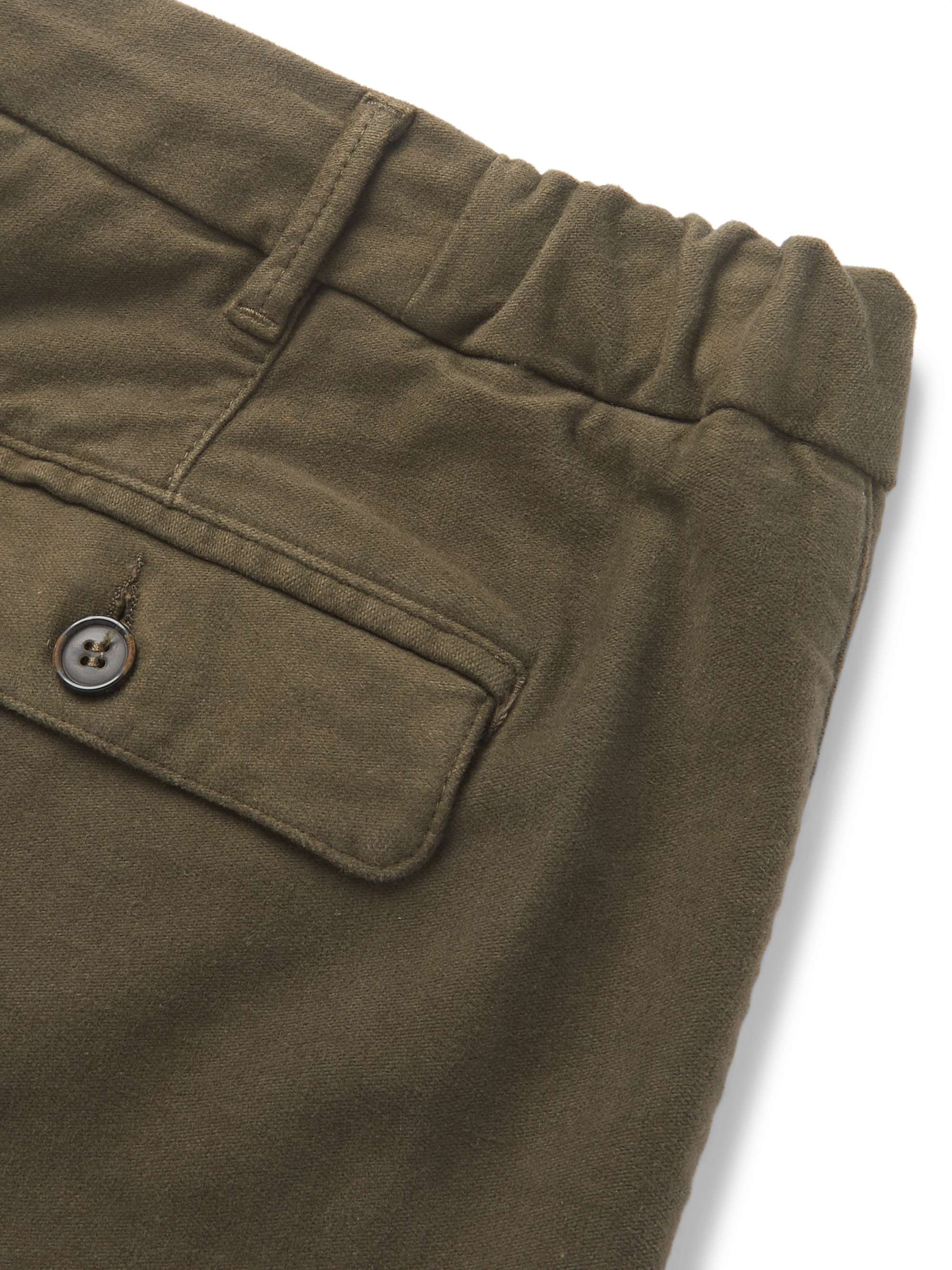 ALTEA Dark-Green Tapered Cotton-Blend Moleskin Drawstring Suit Trousers