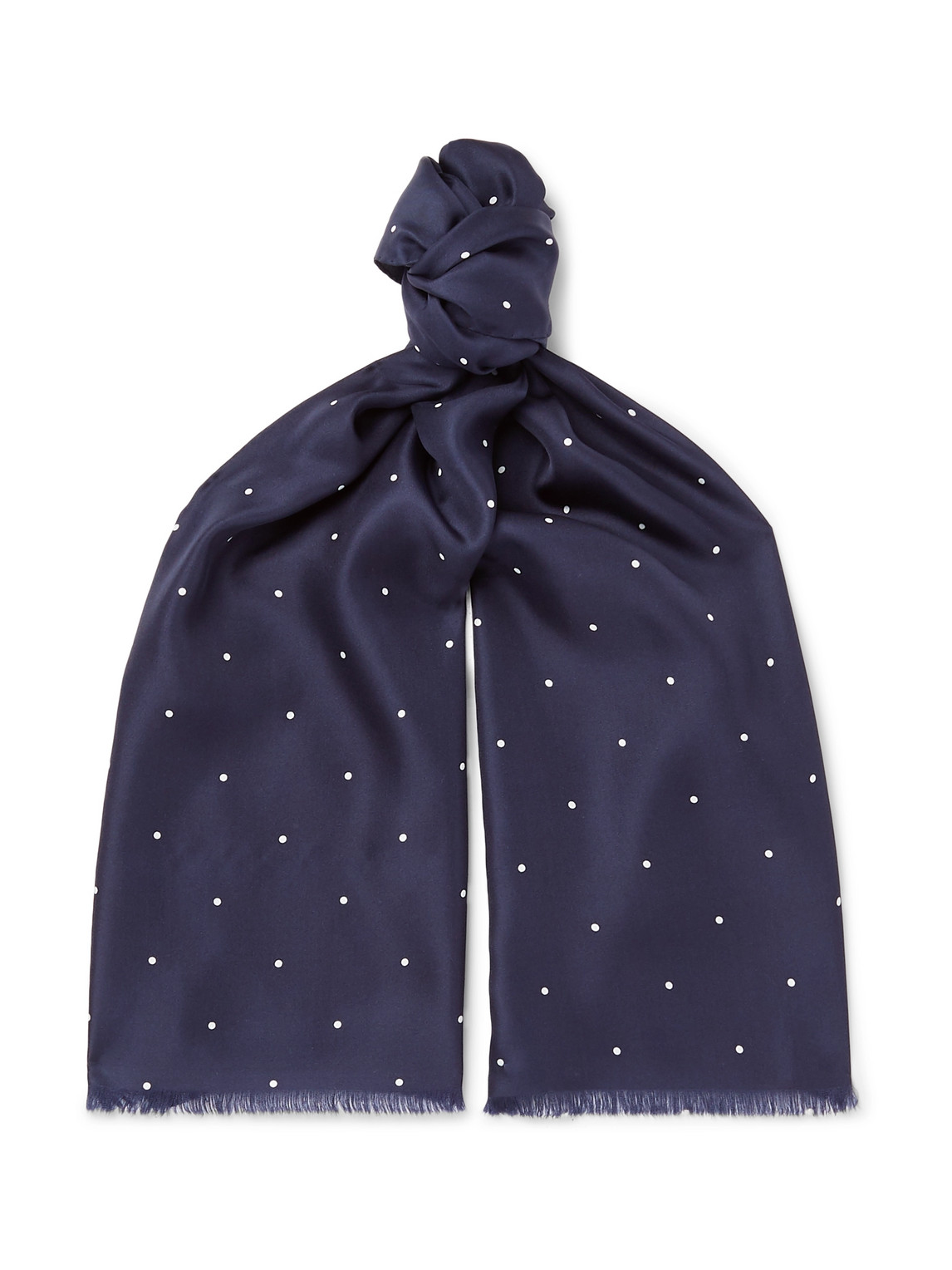 Favourbrook Fringed Polka-dot Silk Scarf In Blue