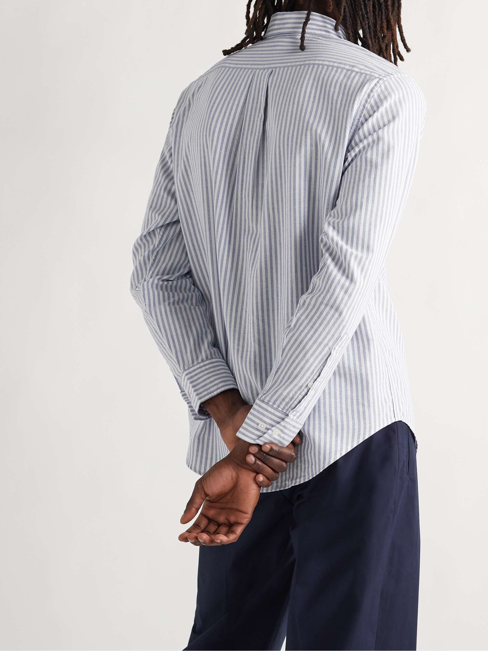 Levon Button-Down Collar Striped Cotton Oxford Shirt