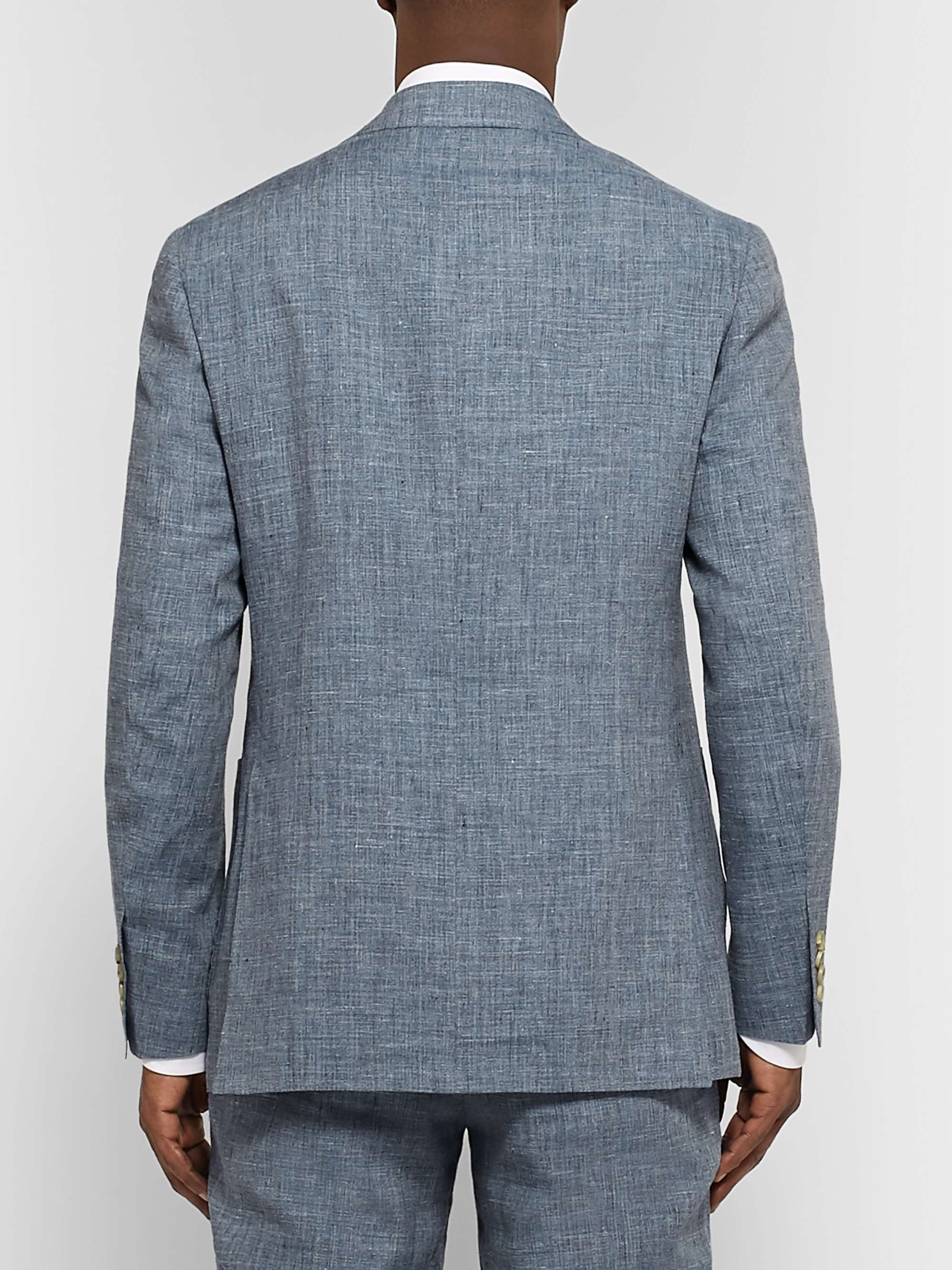CANALI Dusty-Blue Kei Slim-Fit Mélange Linen and Silk-Blend Suit Jacket