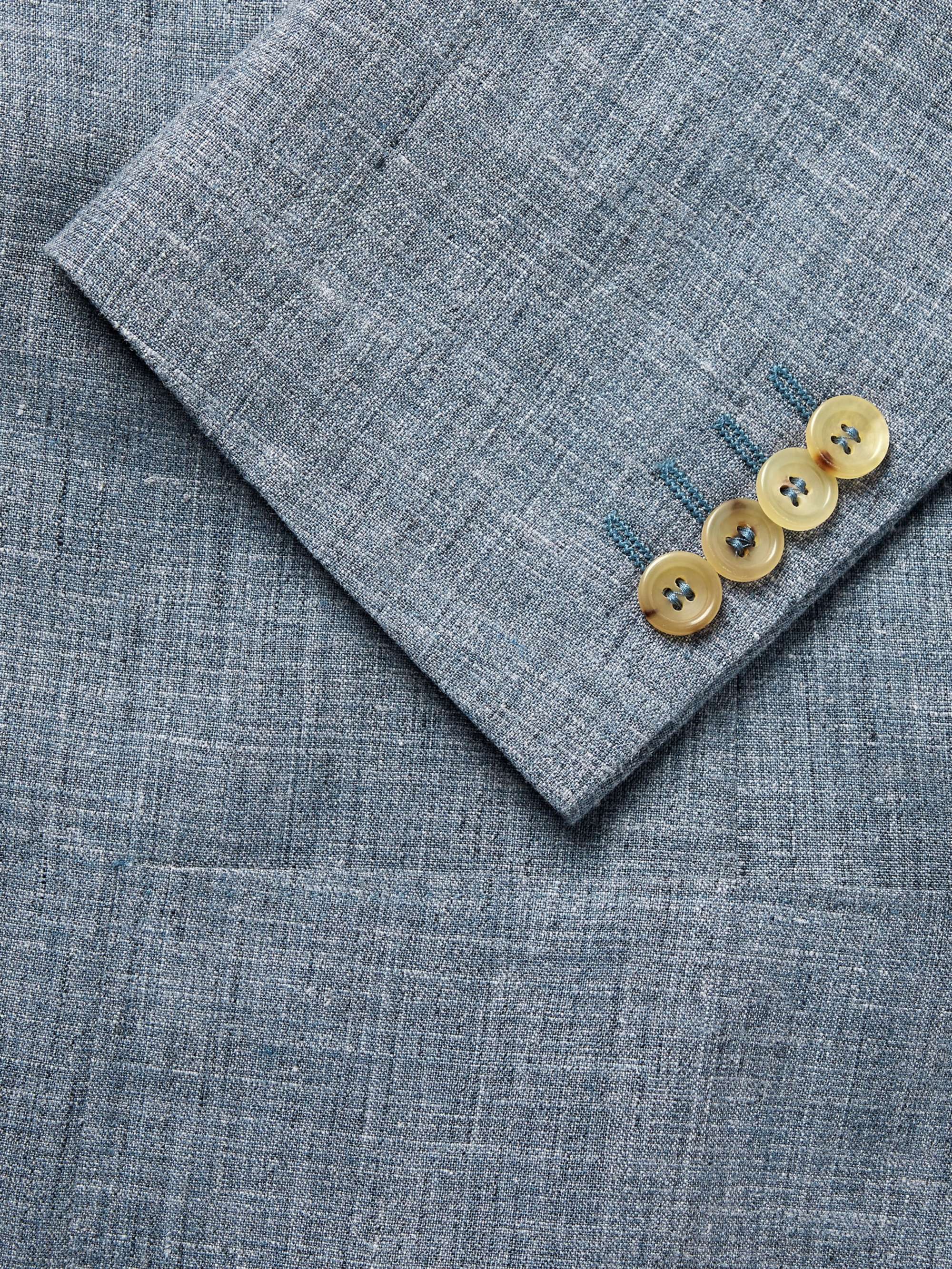 CANALI Dusty-Blue Kei Slim-Fit Mélange Linen and Silk-Blend Suit Jacket