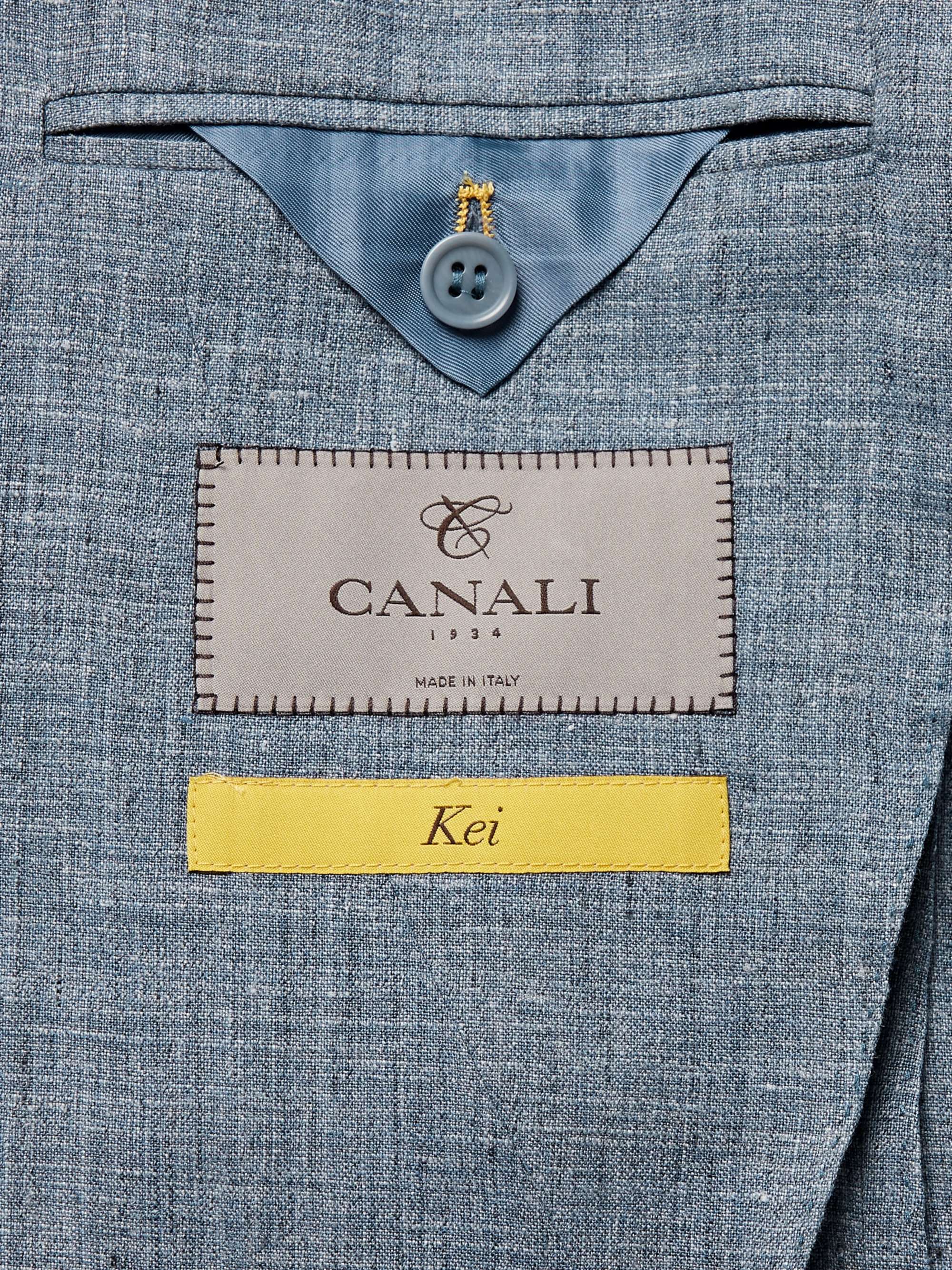 CANALI Dusty-Blue Kei Slim-Fit Mélange Linen and Silk-Blend Suit Jacket