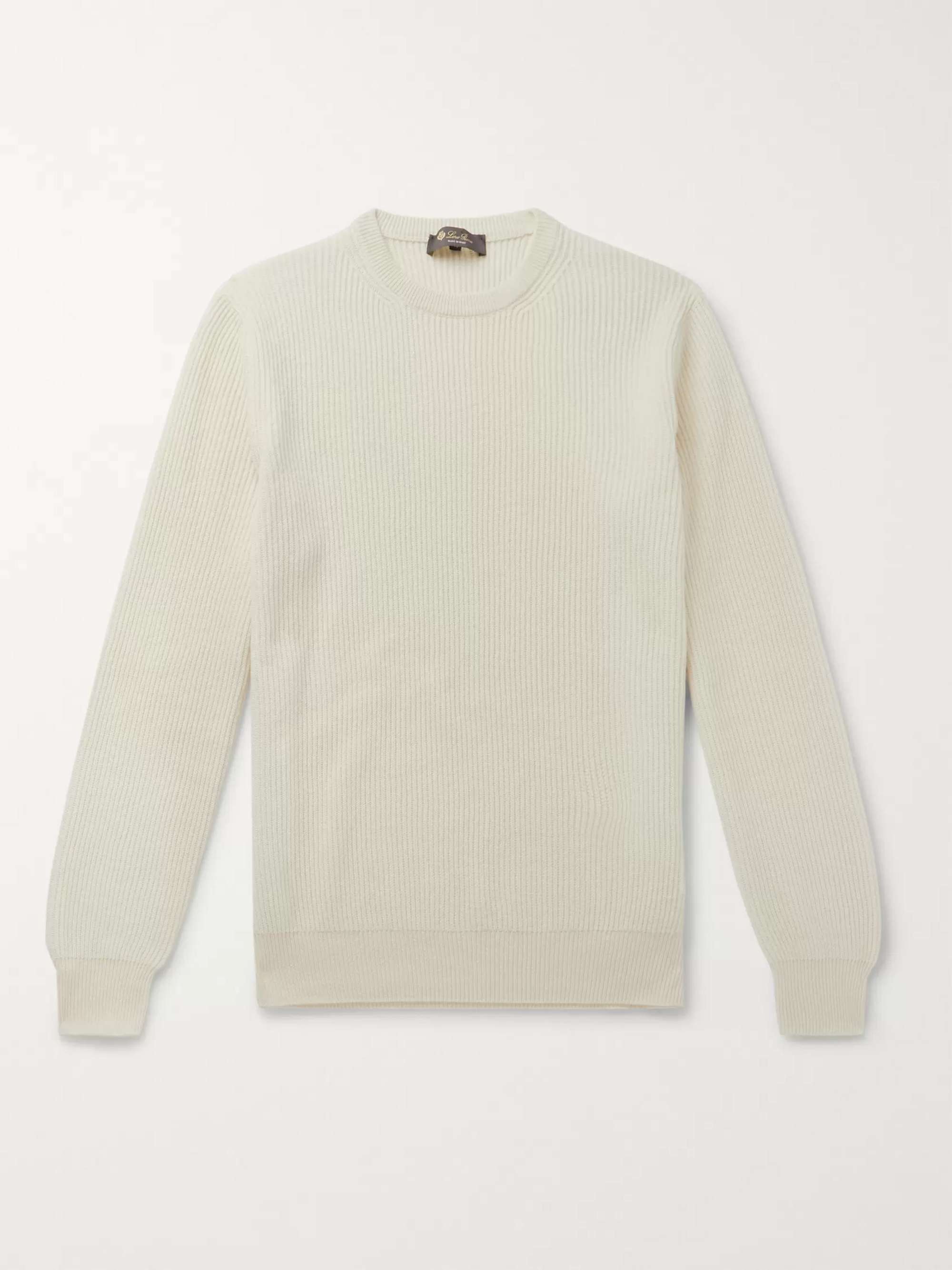 LORO PIANA Girocollo Riverside Garment-Dyed Ribbed Cashmere Sweater