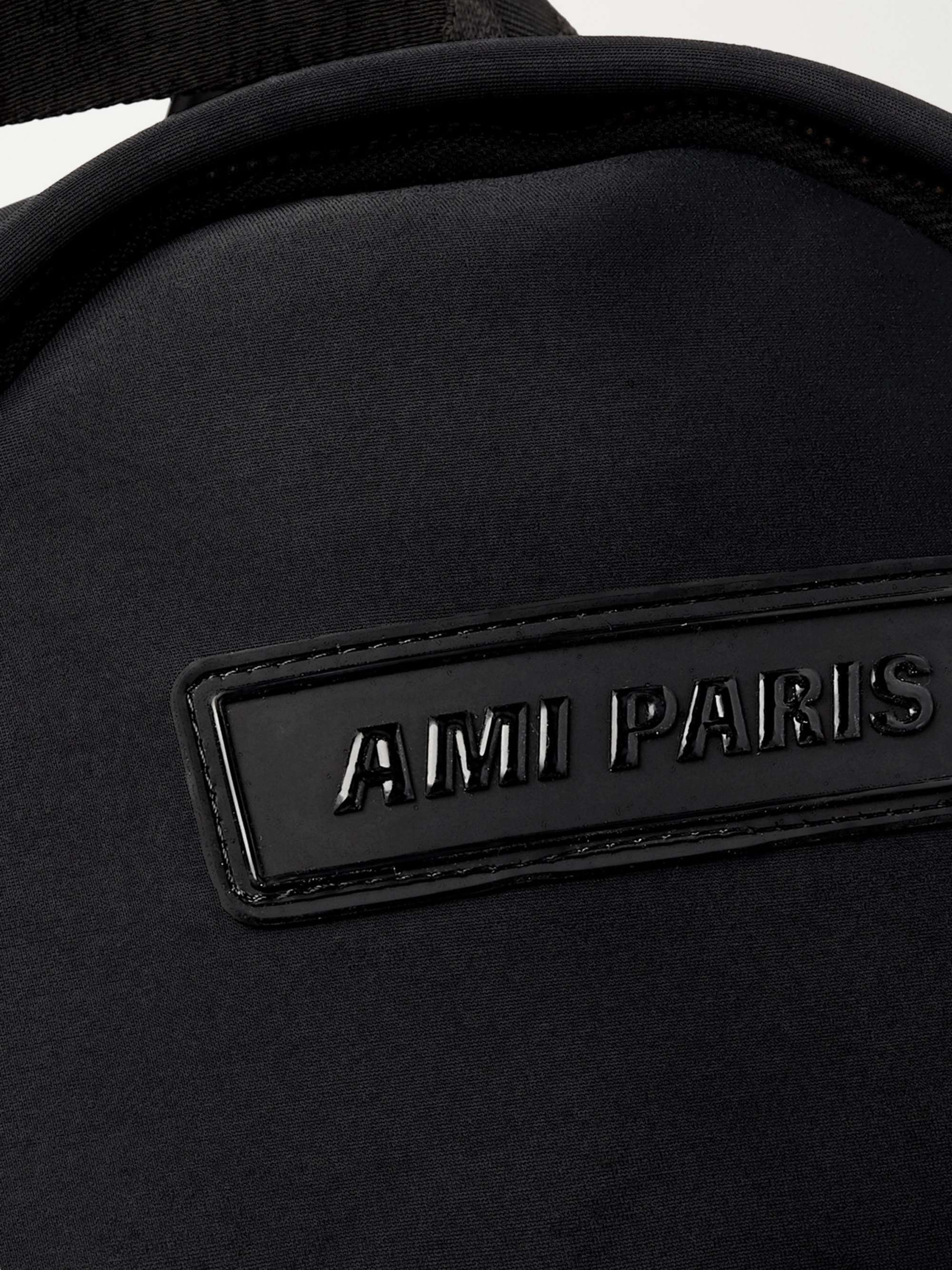 AMI PARIS Logo-Appliquéd Leather-Trimmed Neoprene Backpack