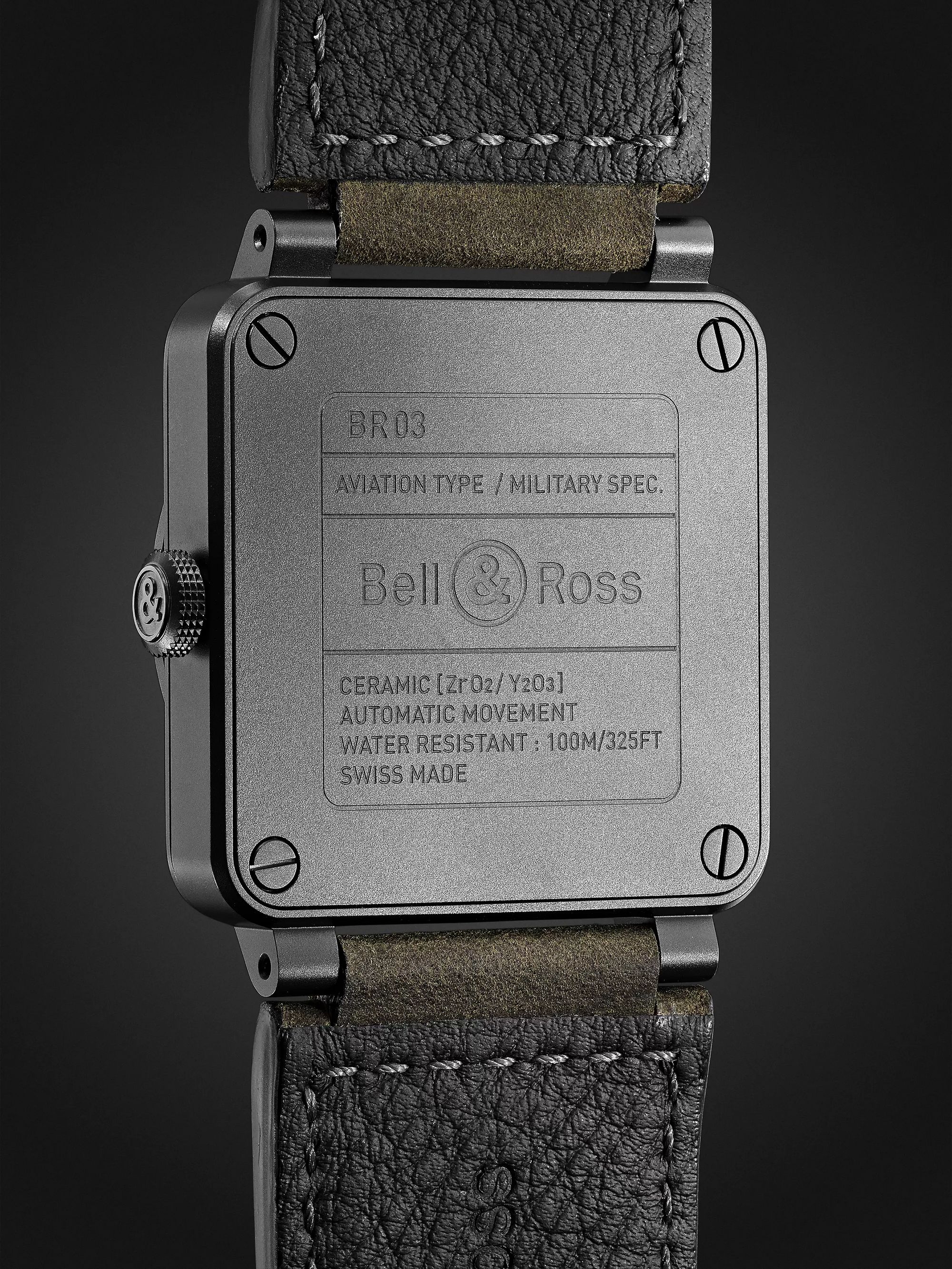 BELL & ROSS BR 03-92 Nightlum Automatic 42mm Ceramic and Leather Watch, Ref. No. BR0392-BL3-CE/SCA