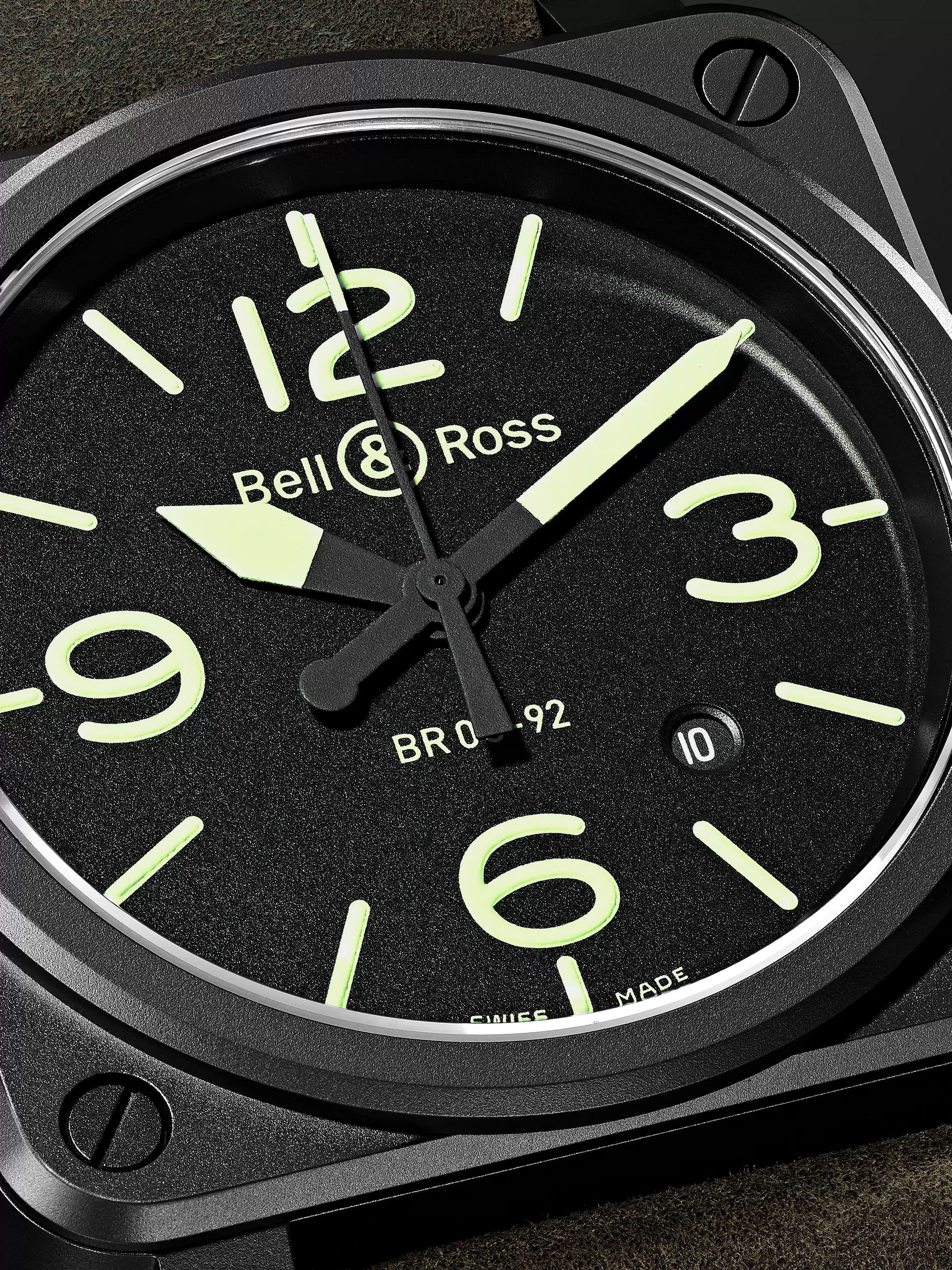 BELL & ROSS BR 03-92 Nightlum Automatic 42mm Ceramic and Leather Watch, Ref. No. BR0392-BL3-CE/SCA