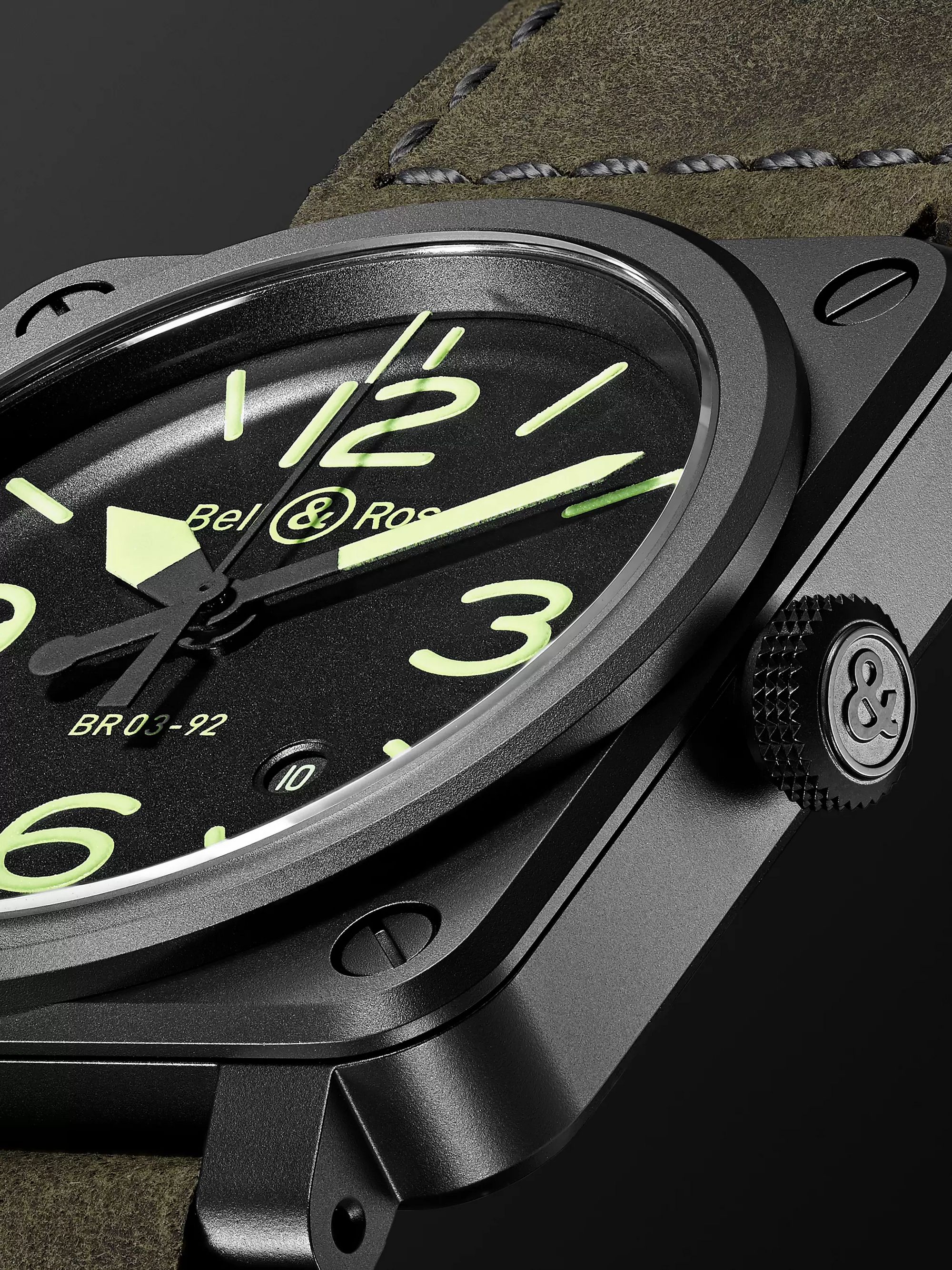 BELL & ROSS BR 03-92 Nightlum Automatic 42mm Ceramic and Leather Watch, Ref. No. BR0392-BL3-CE/SCA