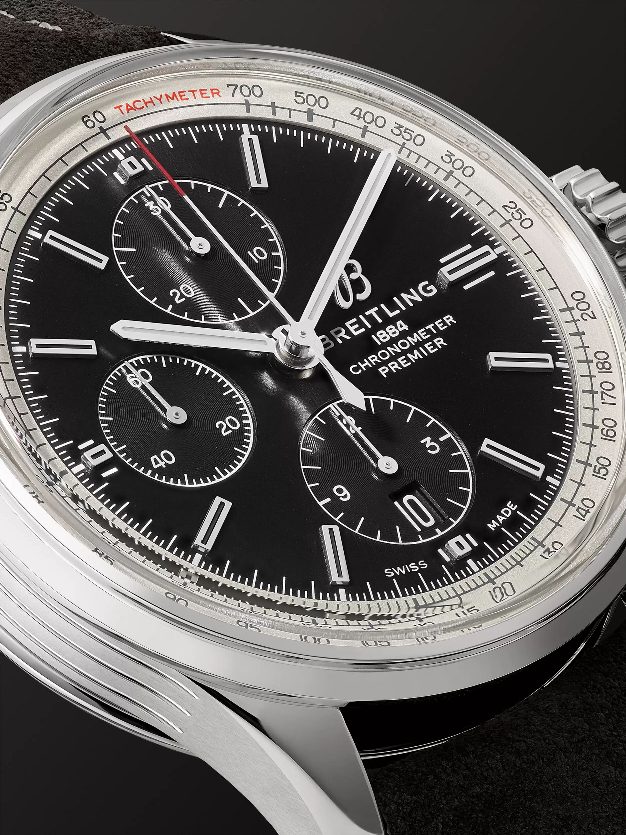 BREITLING Premier Automatic Chronograph 42mm Stainless Steel and Nubuck Watch, Ref. No. A13315351B1X1