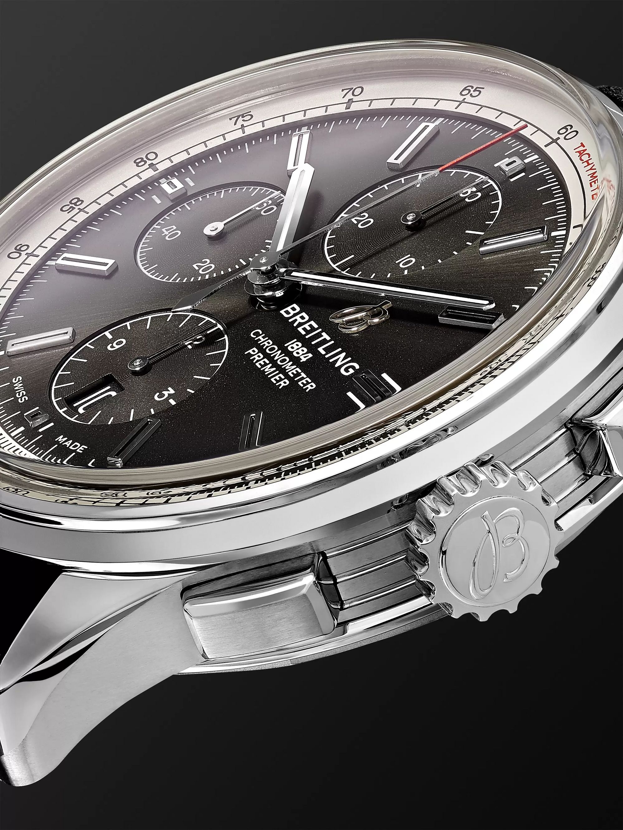 BREITLING Premier Automatic Chronograph 42mm Stainless Steel and Nubuck Watch, Ref. No. A13315351B1X1