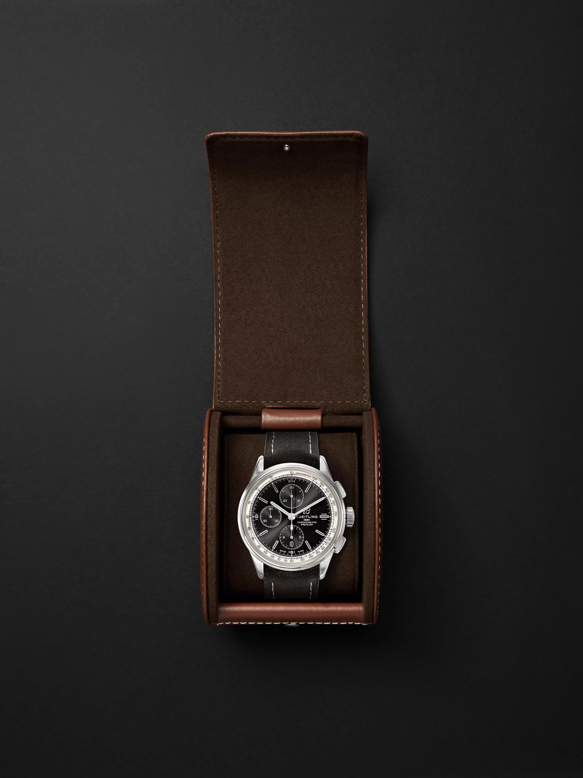 BREITLING Premier Automatic Chronograph 42mm Stainless Steel and Nubuck Watch, Ref. No. A13315351B1X1