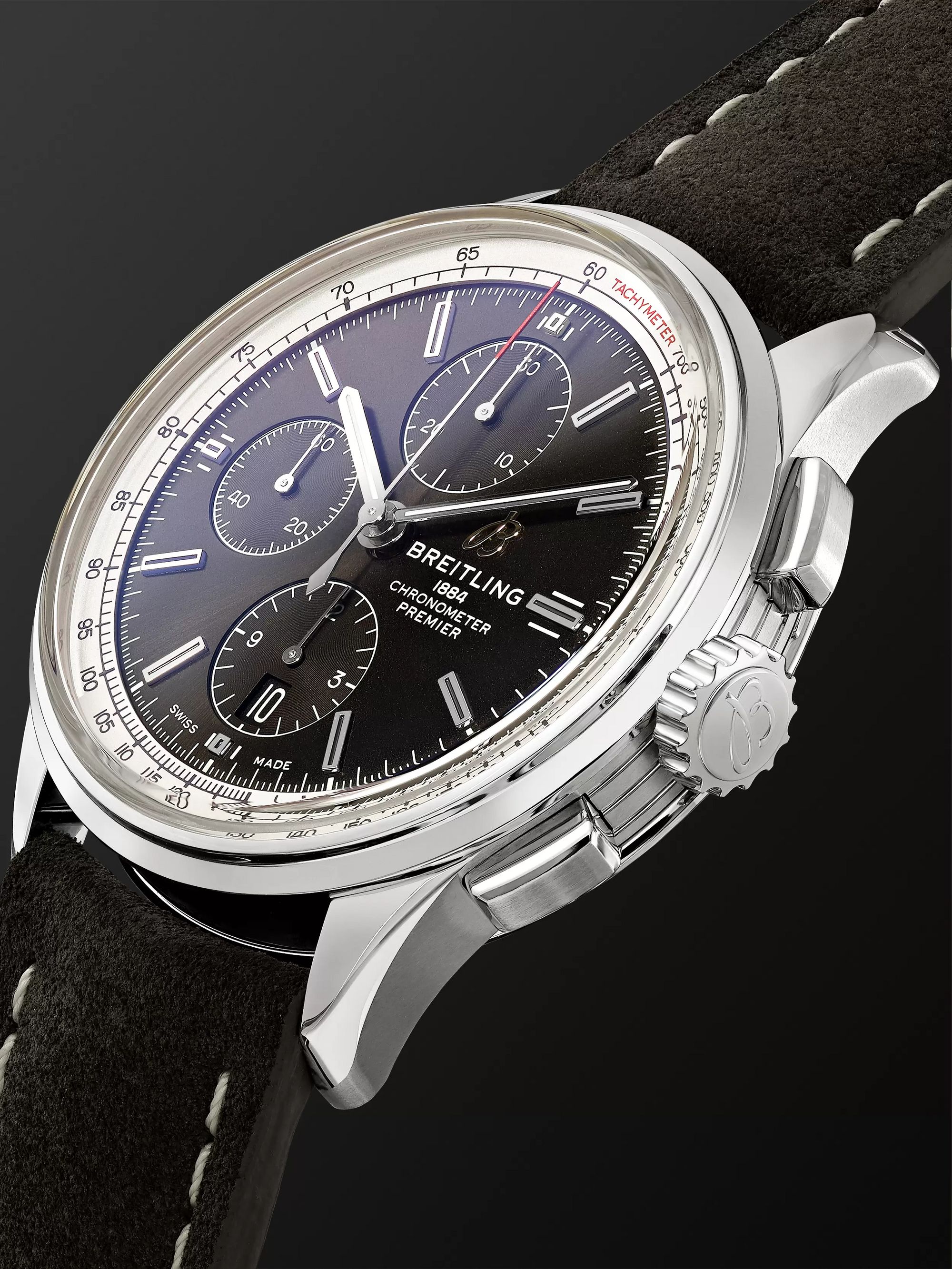 BREITLING Premier Automatic Chronograph 42mm Stainless Steel and Nubuck Watch, Ref. No. A13315351B1X1