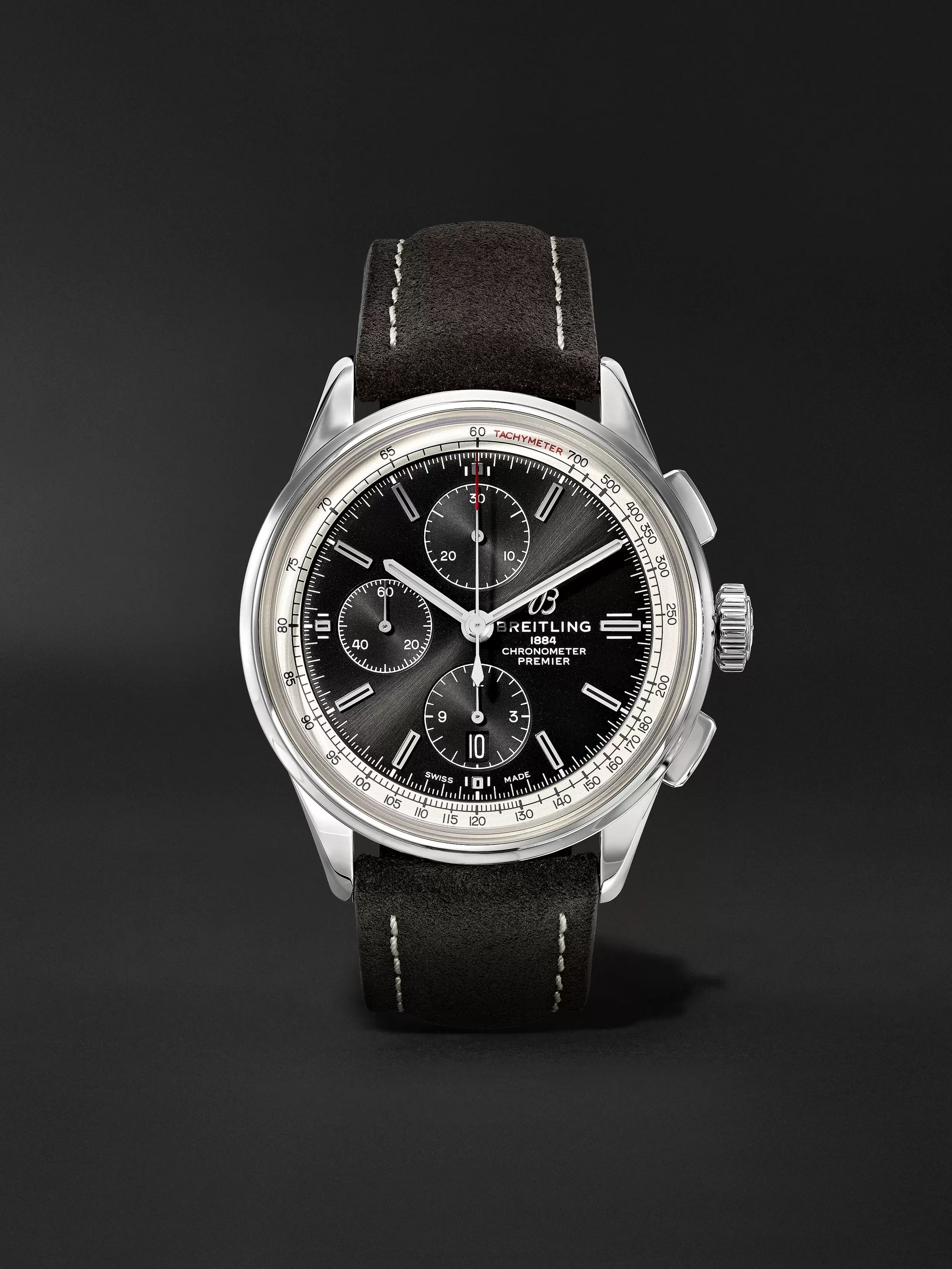 BREITLING Premier Automatic Chronograph 42mm Stainless Steel and Nubuck Watch, Ref. No. A13315351B1X1