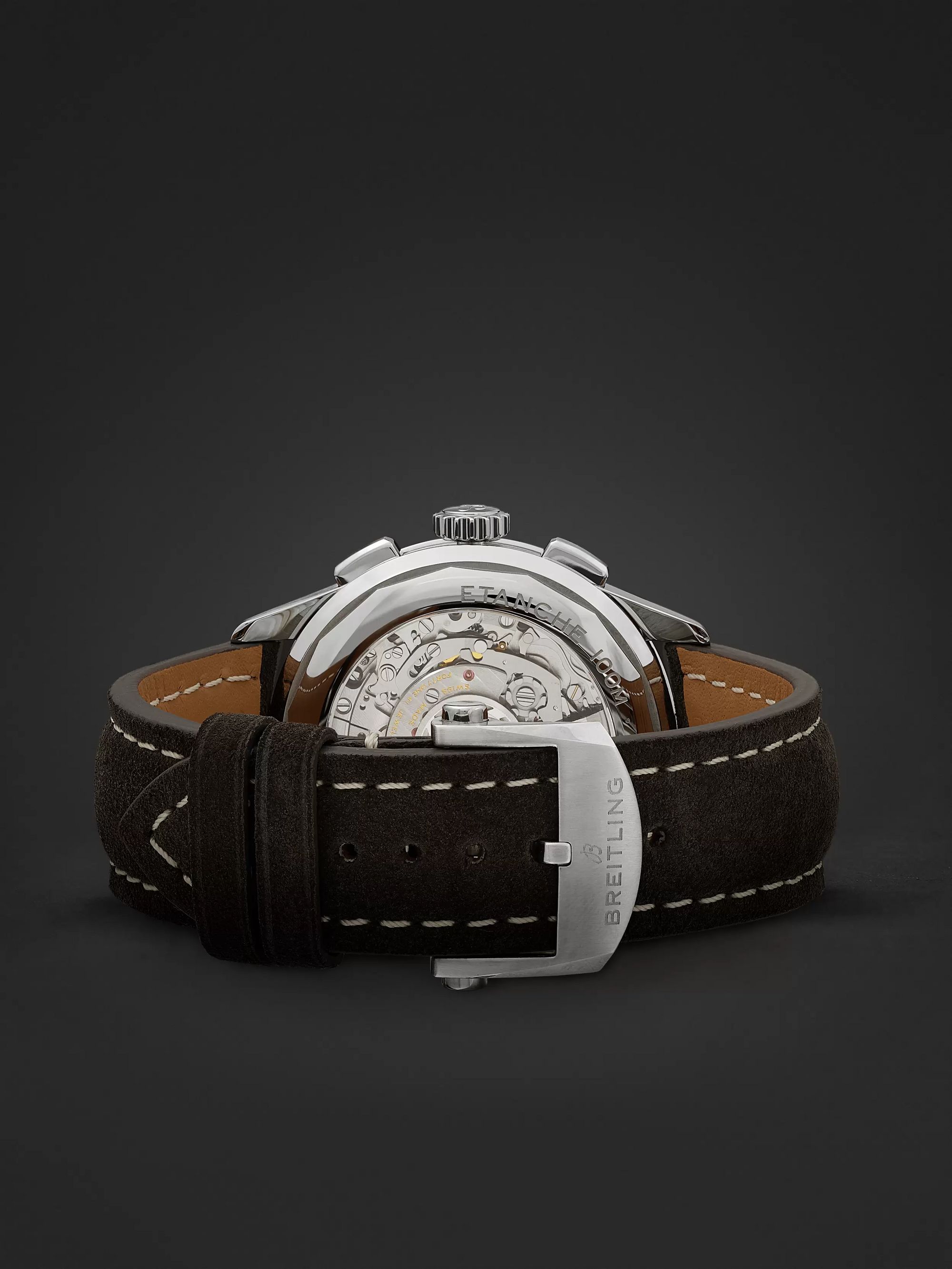 BREITLING Premier B01 Automatic Chronograph 42mm Stainless Steel and Nubuck Watch, Ref. No. AB0118221G1X1
