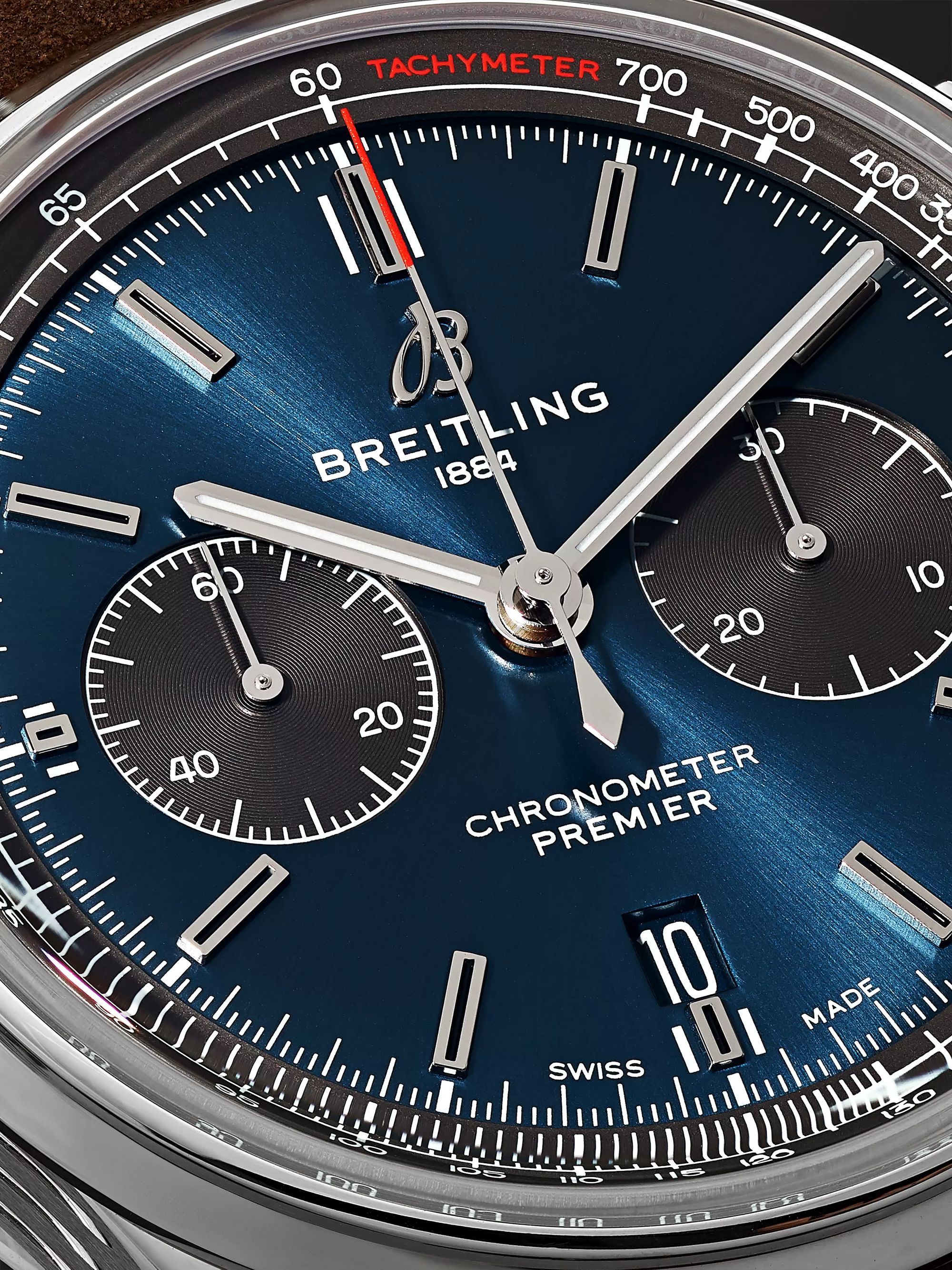 BREITLING Premier B01 Automatic Chronograph 42mm Stainless Steel and Nubuck Watch, Ref. No. AB0118221G1X1