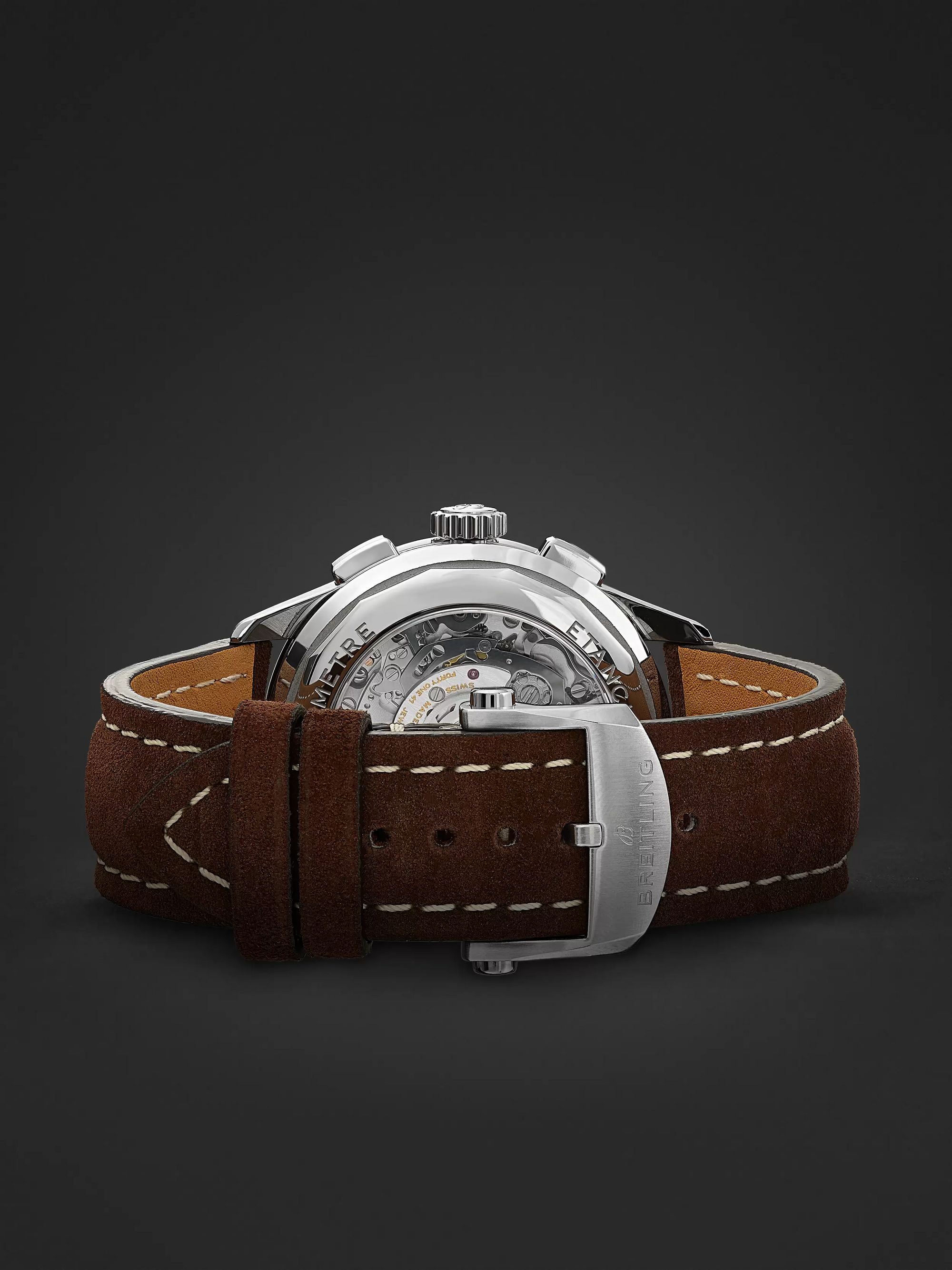 BREITLING Premier B01 Automatic Chronograph 42mm Stainless Steel and Nubuck Watch, Ref. No. AB0118221G1X1