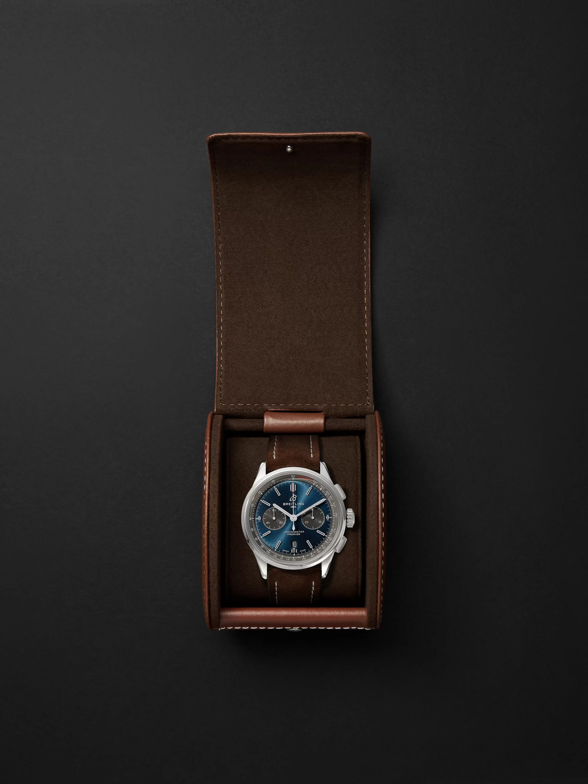 BREITLING Premier B01 Automatic Chronograph 42mm Stainless Steel and Nubuck Watch, Ref. No. AB0118221G1X1