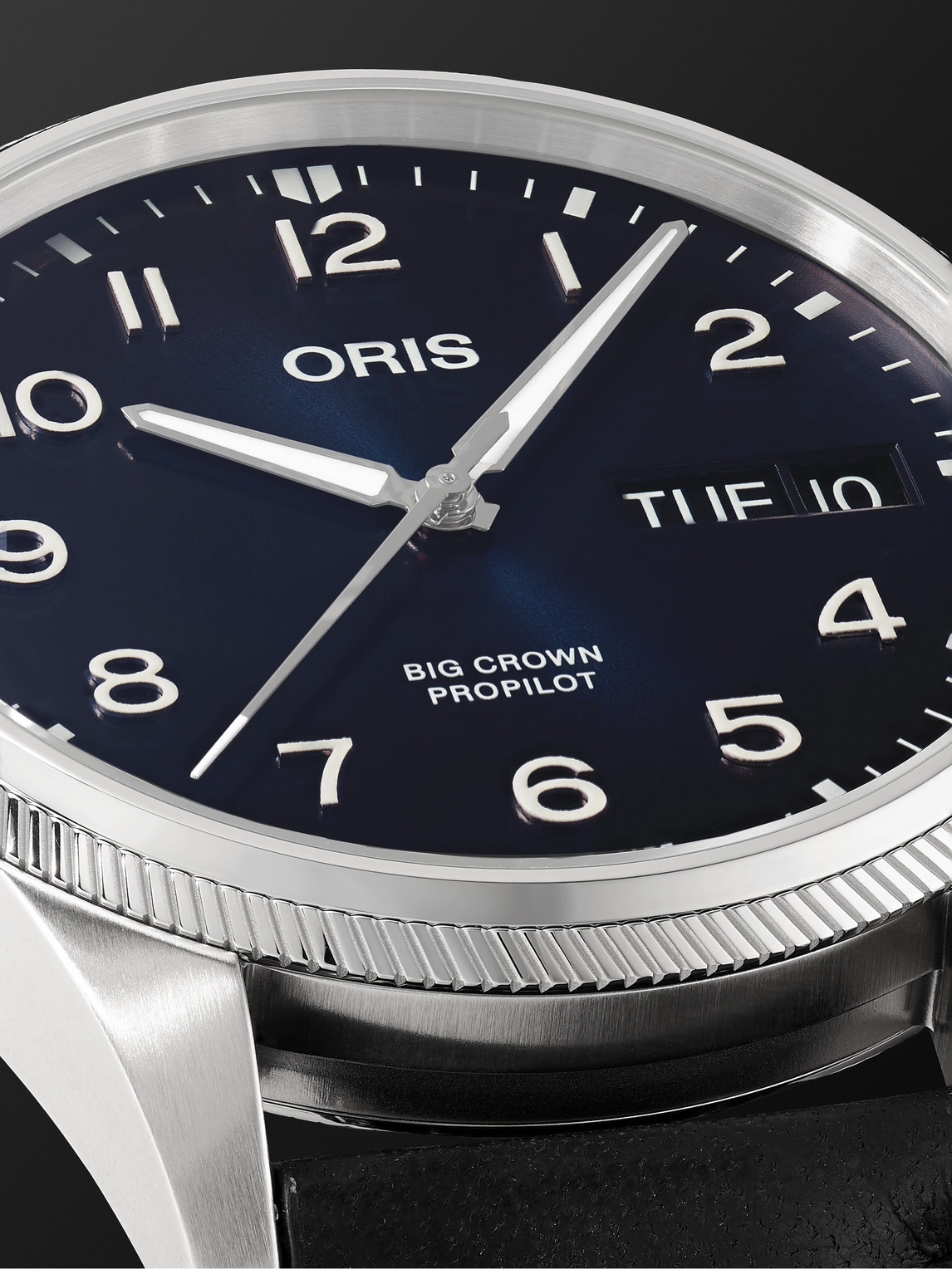 Shop Oris Big Crown Propilot Big Day Date Automatic 44mm Stainless Steel And Leather Watch, Ref. No. 01 752 77 In Blue