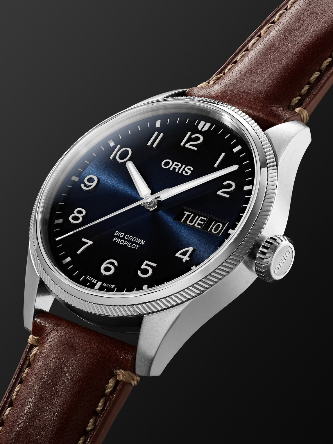Shop Oris Big Crown Propilot Big Day Date Automatic 44mm Stainless Steel And Leather Watch, Ref. No. 01 752 77 In Blue