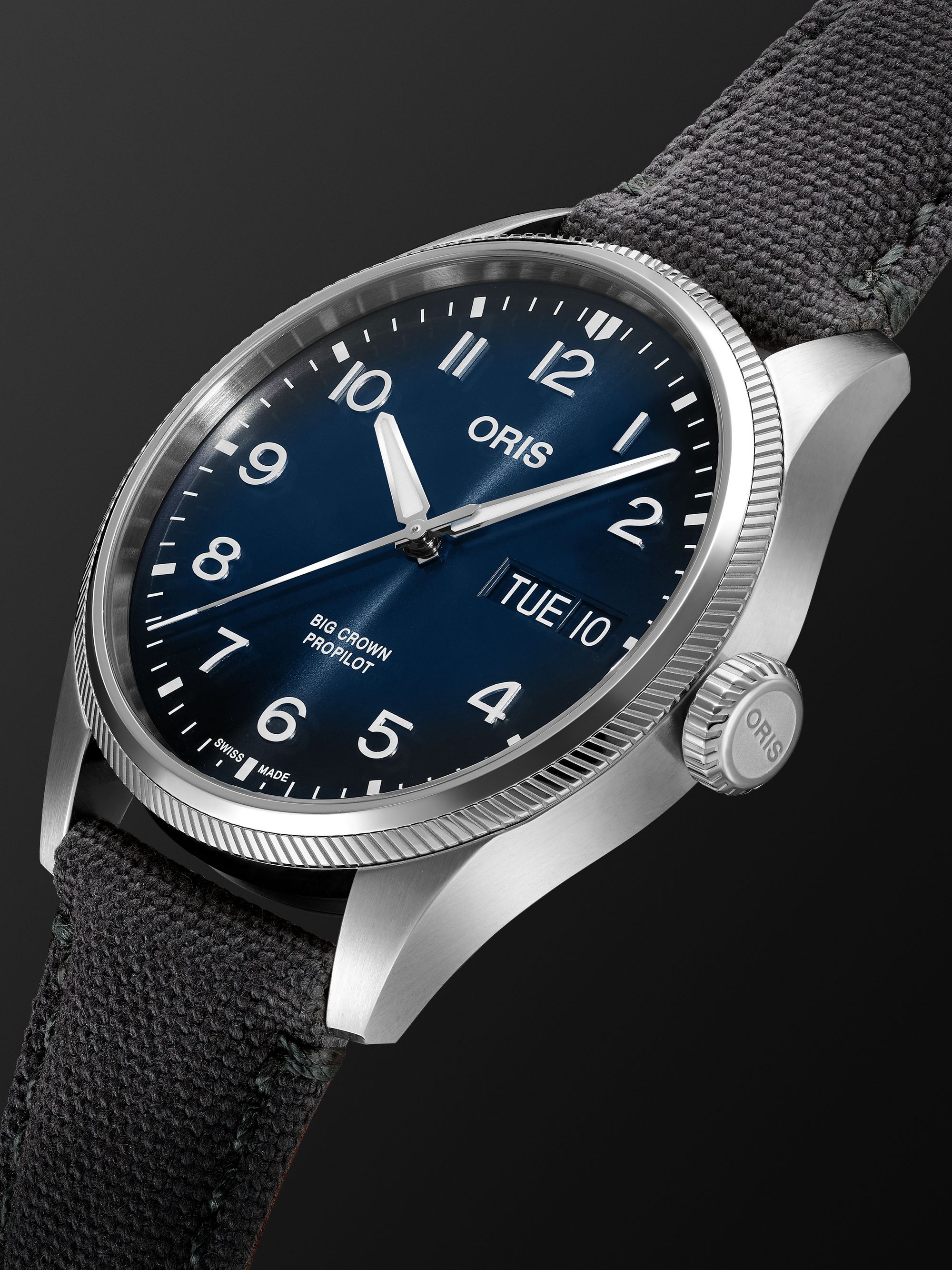 ORIS Big Crown ProPilot Big Day Date Automatic 44mm Stainless Steel and Canvas Watch, Ref. No. 01 752 7760 4065-07 3 22 05LC