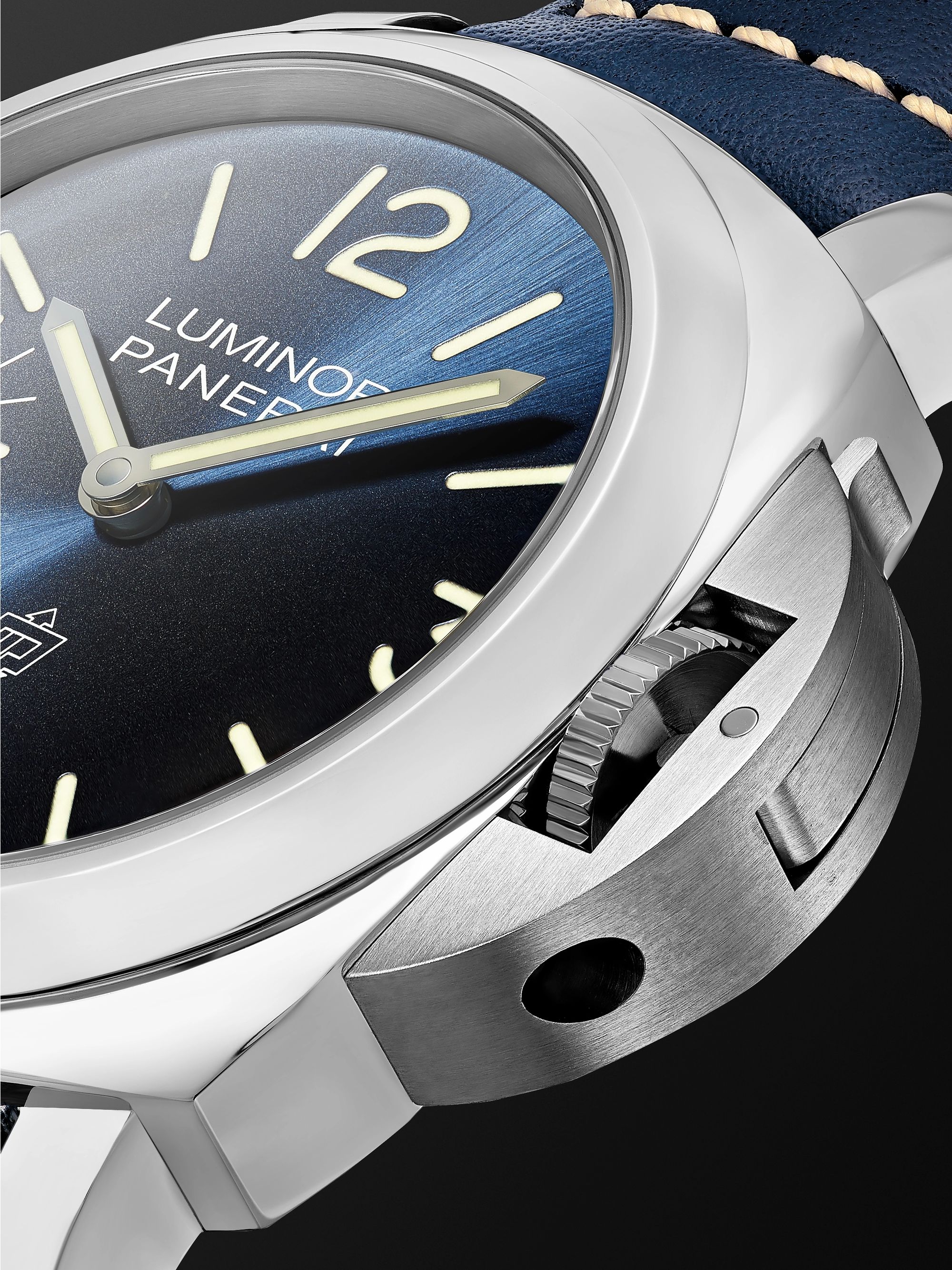 PANERAI Luminor Blu Mare Hand-Wound 44mm Stainless Steel and Leather Watch, Ref. No. PAM1085