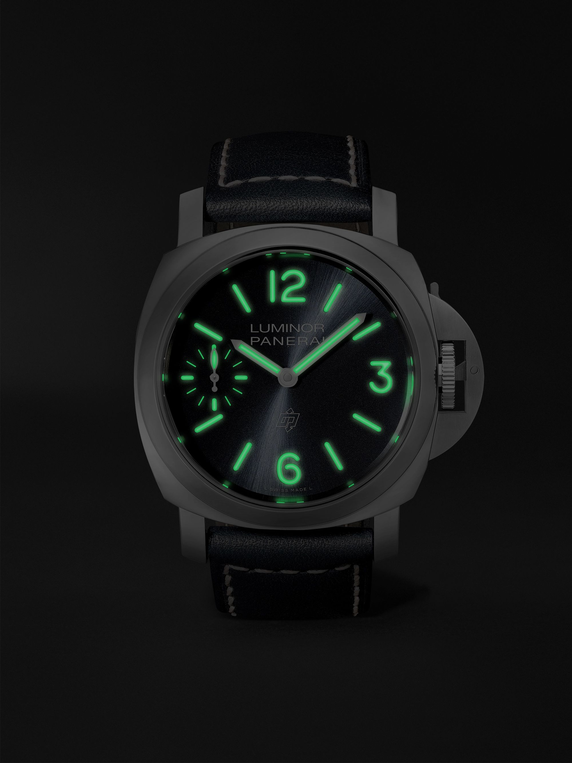 PANERAI Luminor Blu Mare Hand-Wound 44mm Stainless Steel and Leather Watch, Ref. No. PAM1085