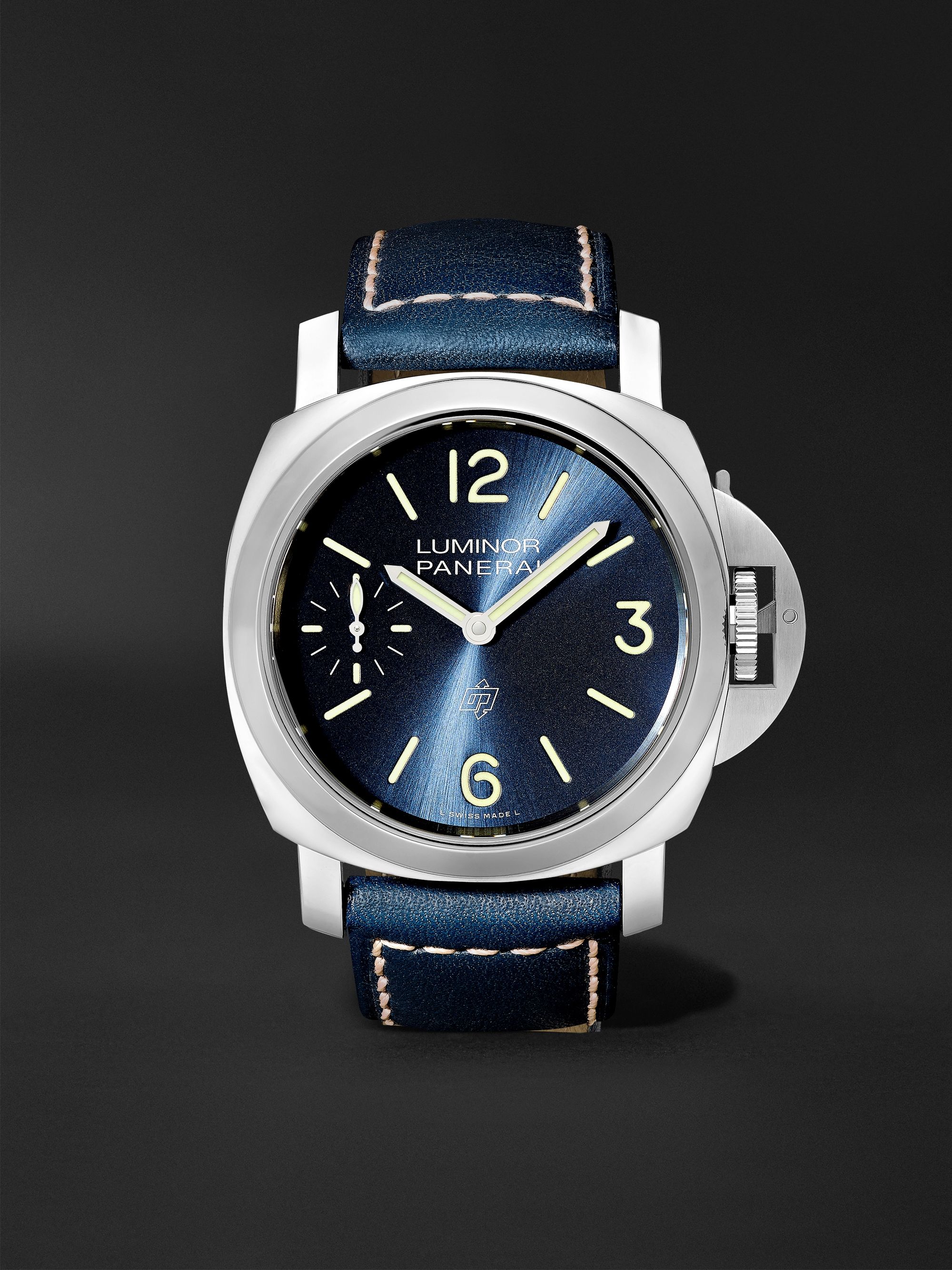 PANERAI Luminor Blu Mare Hand-Wound 44mm Stainless Steel and Leather Watch, Ref. No. PAM1085