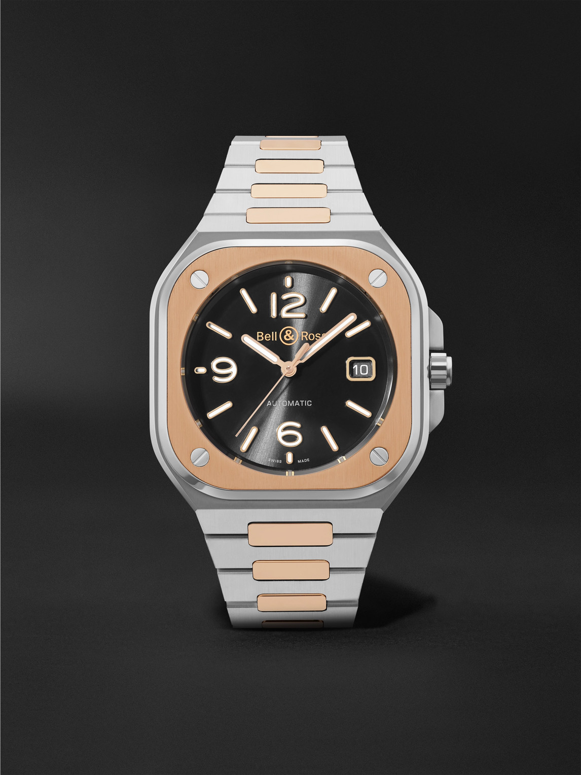 BR 05 Black Steel and Gold Automatic 18-Karat Rose Gold and Steel Watch, Ref. BR05A-BL-STPG/SSG