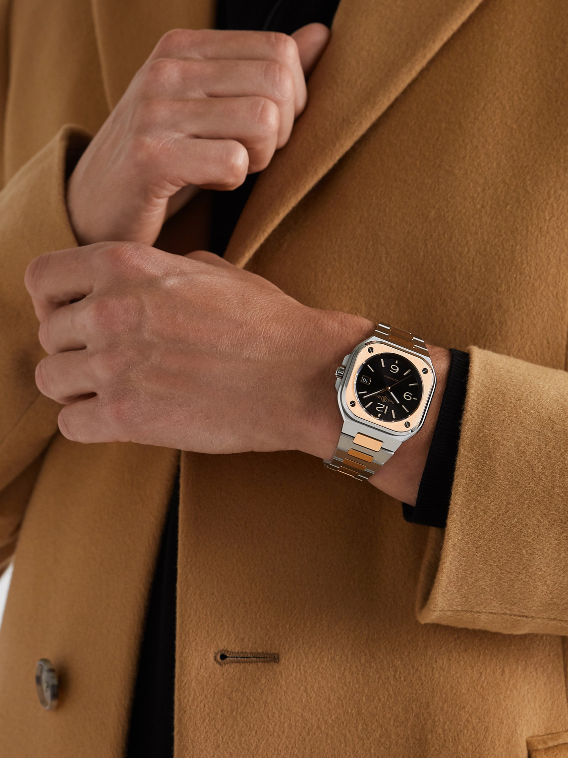 BR 05 Black Steel and Gold Automatic 18-Karat Rose Gold and Steel Watch, Ref. BR05A-BL-STPG/SSG — 2