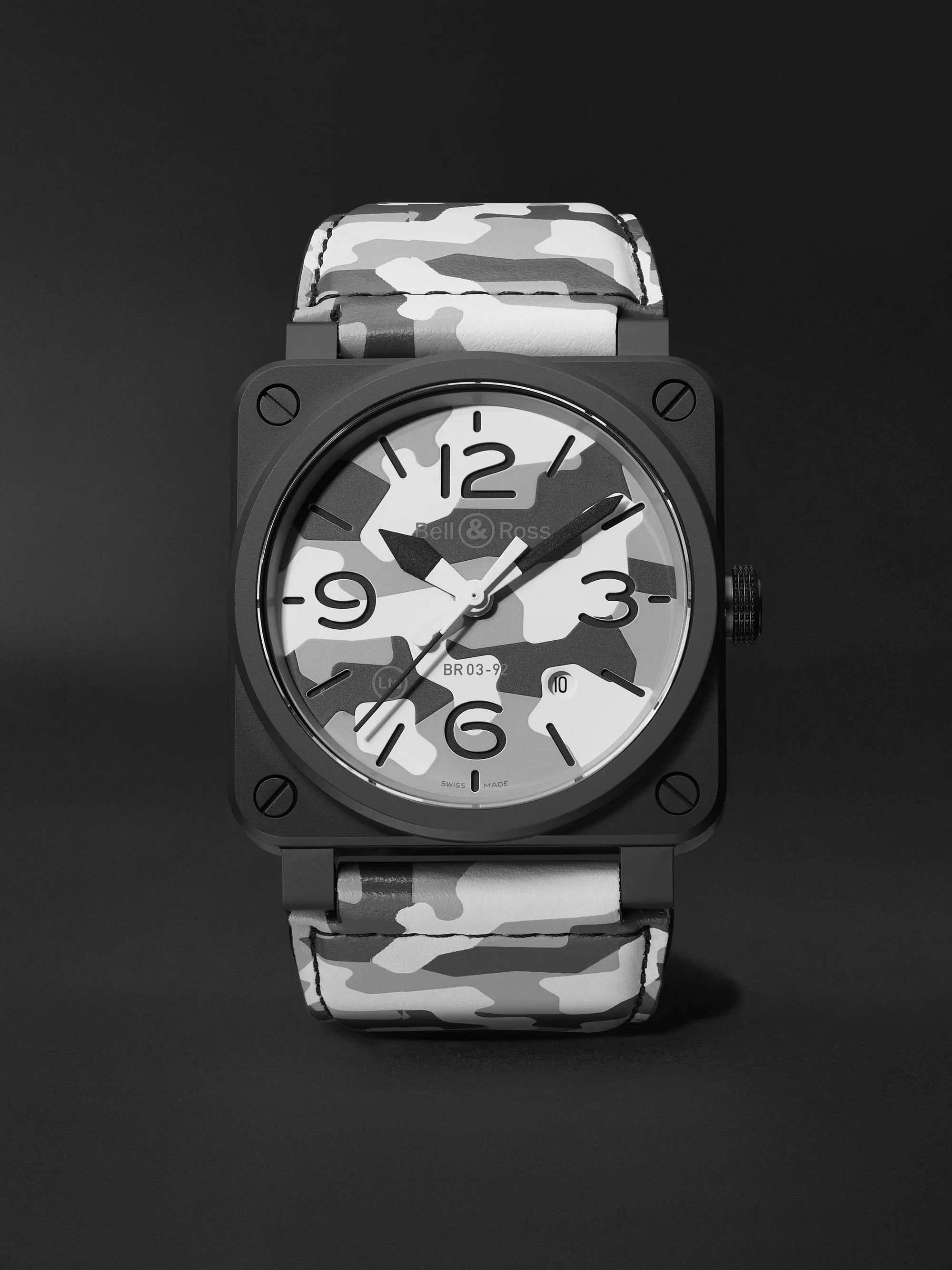 BELL & ROSS BR 03-92 Limited Edition Automatic 42mm Ceramic and Leather Watch, Ref. No. BR0392-CG-CE/SCA